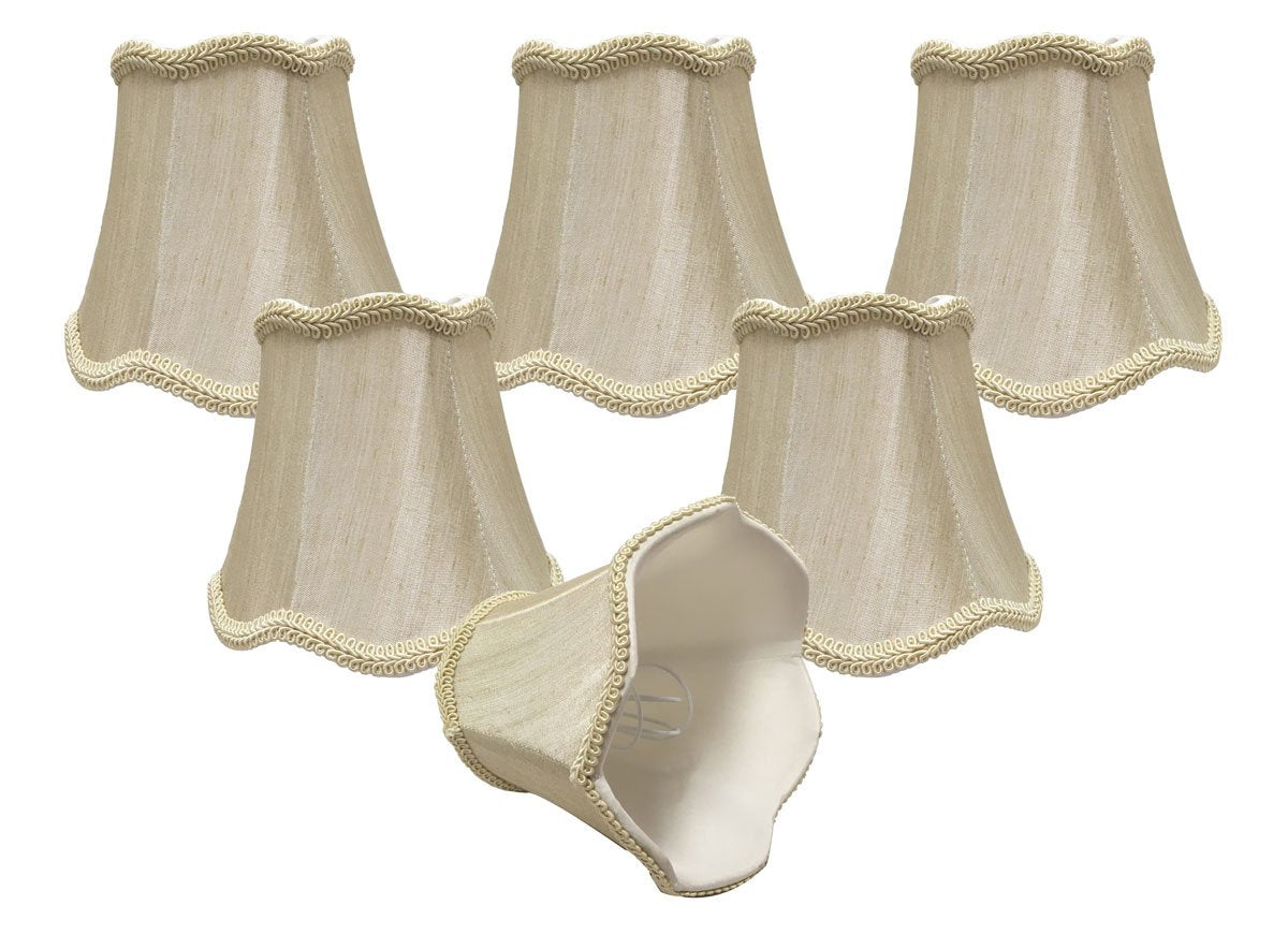 Royal Designs, Inc. Clip on Scalloped Bell Chandelier Lamp Shade Flame Clip Fitter, CSO-1029-5BG-6, 3 x 5 x 4.5, Beige, 6 Pack