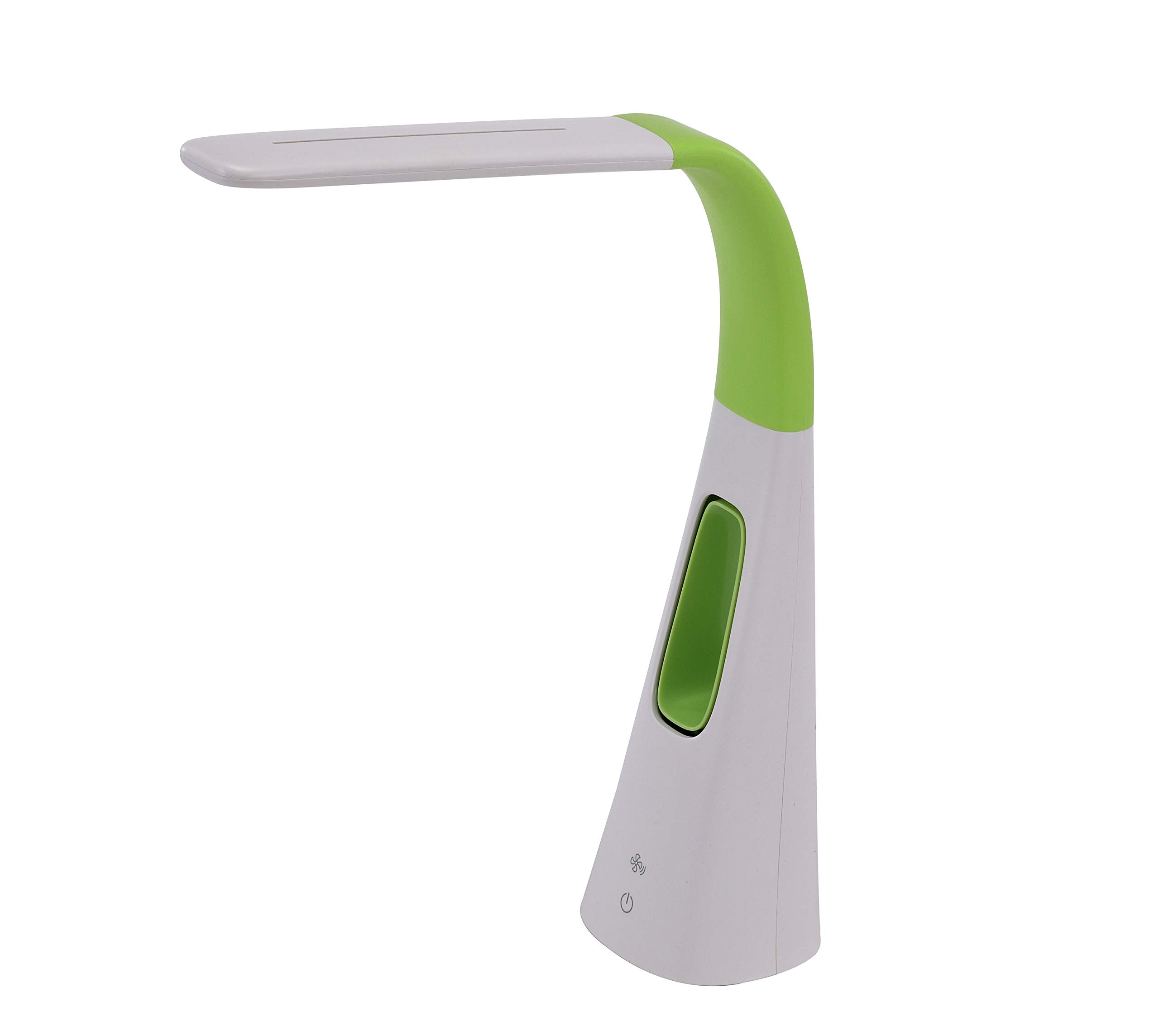 Pureoptics Led Vled1603Lm Desk Lamp With Bladeless Fan, Dimmable, Adjustable Neck, Lime Green