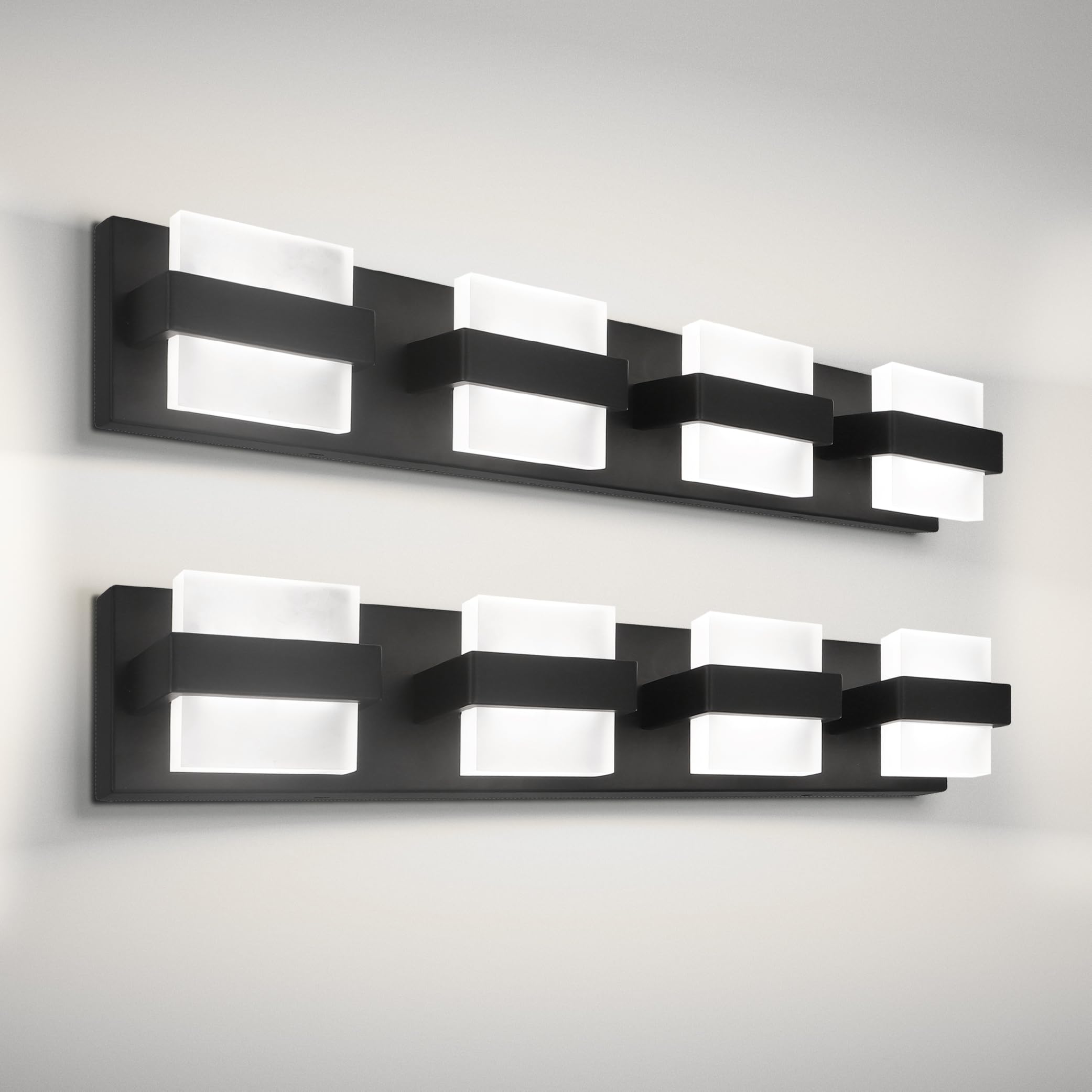 ASD LED Bathroom Vanity Light Fixture, 4-Lights 23W, Dimmable, 2700-6000K, Black, 2-Pack, Model A-LVF26M-