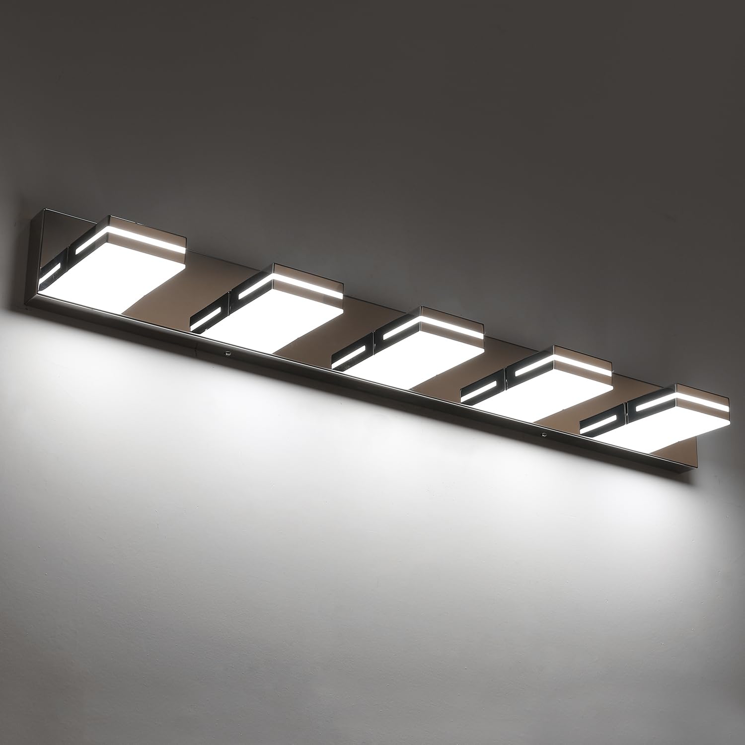 SineRise 5-Light LED Bathroom Vanity Light Fixture, 40-Inch, Dimmable, Chrome Acrylic, Model H0001-20, Cool White 6000K