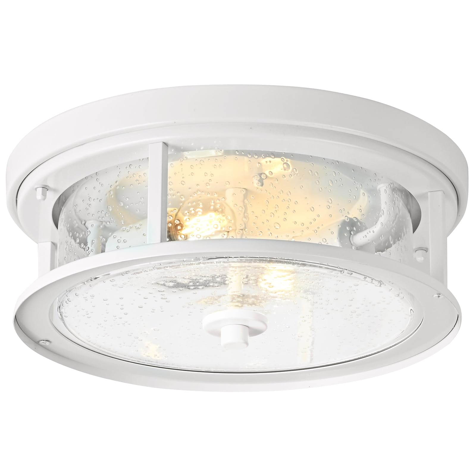 Odorpower White Flush Mount Ceiling Light Fixture, 2-Light With Seeded Glass White Ceiling Light Fixture For Bedroom, Indoor Outdoor Ceiling Lights For Porch Hallway Kitchen