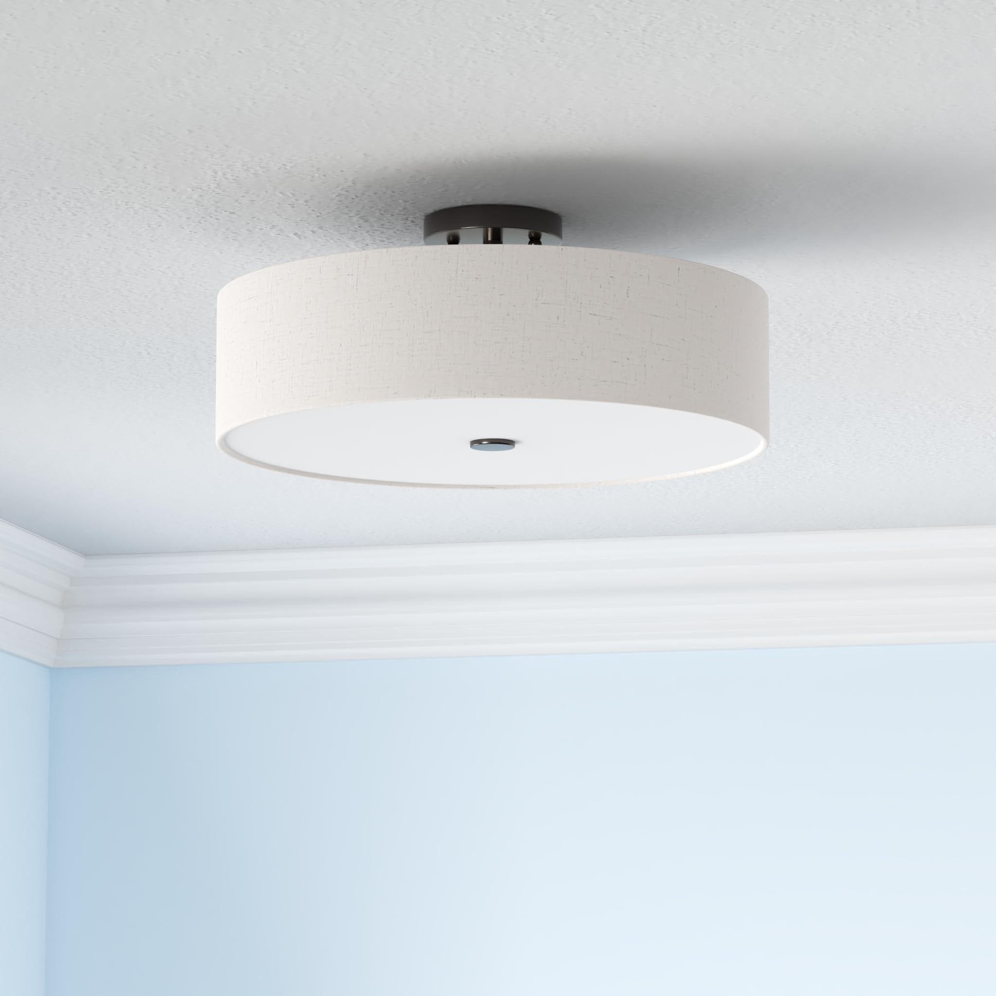 Livex Lighting 52136-92 Meridian Collection 4-Light Transitional Ceiling Mount Fixture With Oatmeal Color Fabric Hardback Shade,