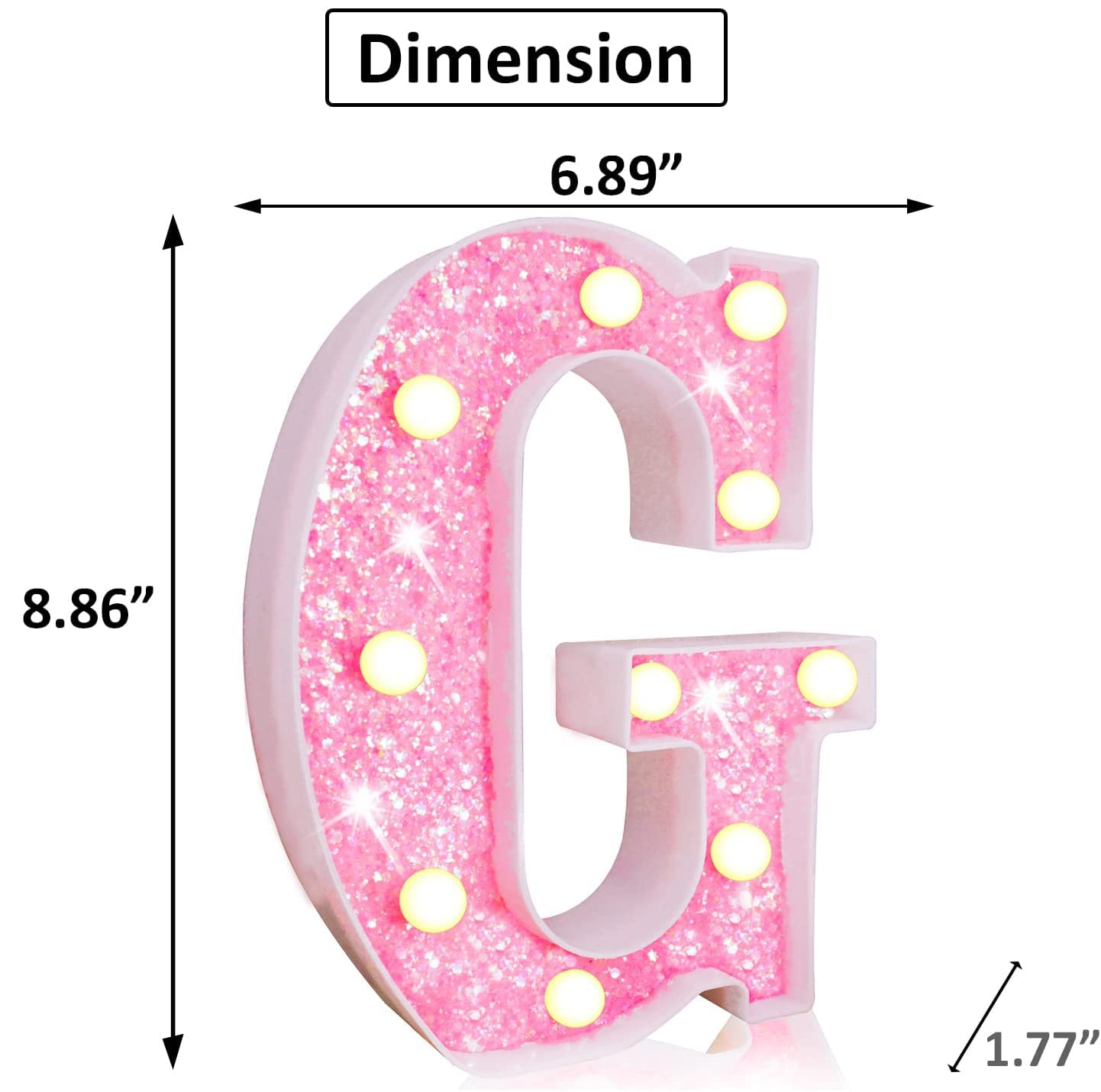Elnsivo Light Up Letters - Pink Led Marquee Sign, Glitter Alphabet Night Light For Girls Bedroom, Parties, Weddings, Christmas Decorations