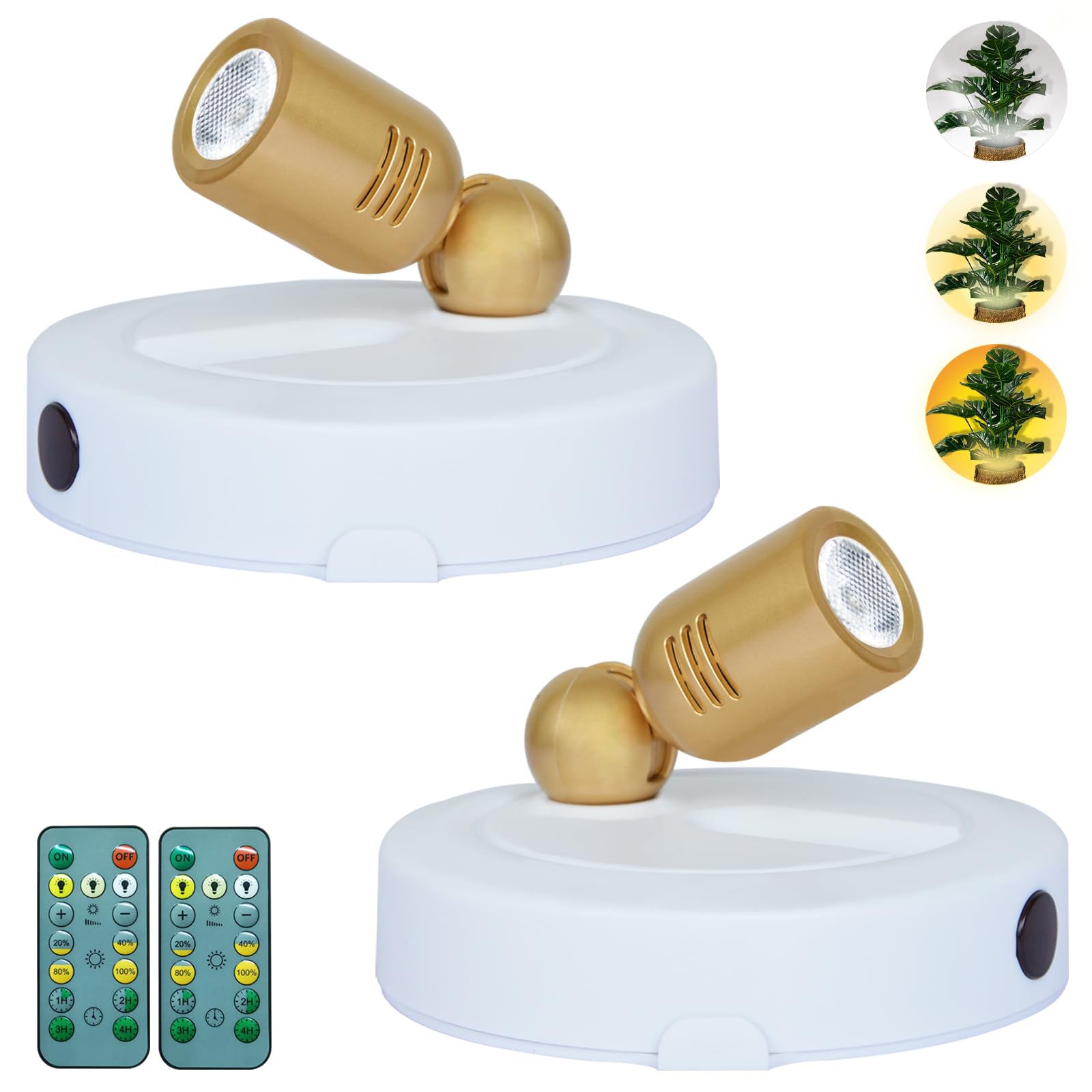 HAMVIDNE LED Spotlight Indoor, Battery Operated Spotlights with Remote, 3 Lighting Modes Up Lights for Plants Trees, Dimmable Ti