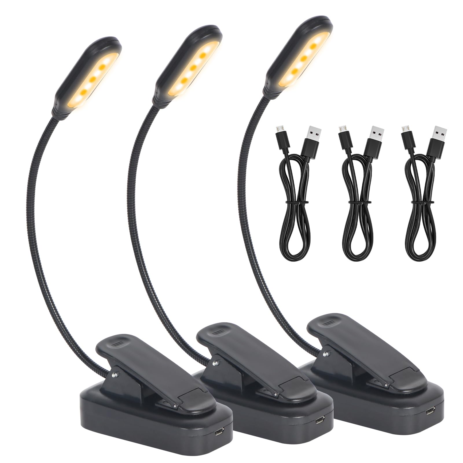 Hilngav Usb-C Rechargeable Book Light For Reading In Bed 3 Pack, 6 Leds With 3 Color Temperature Reading Light, Easily Clip On To A Small Mini Lightweight Book For Read Kids