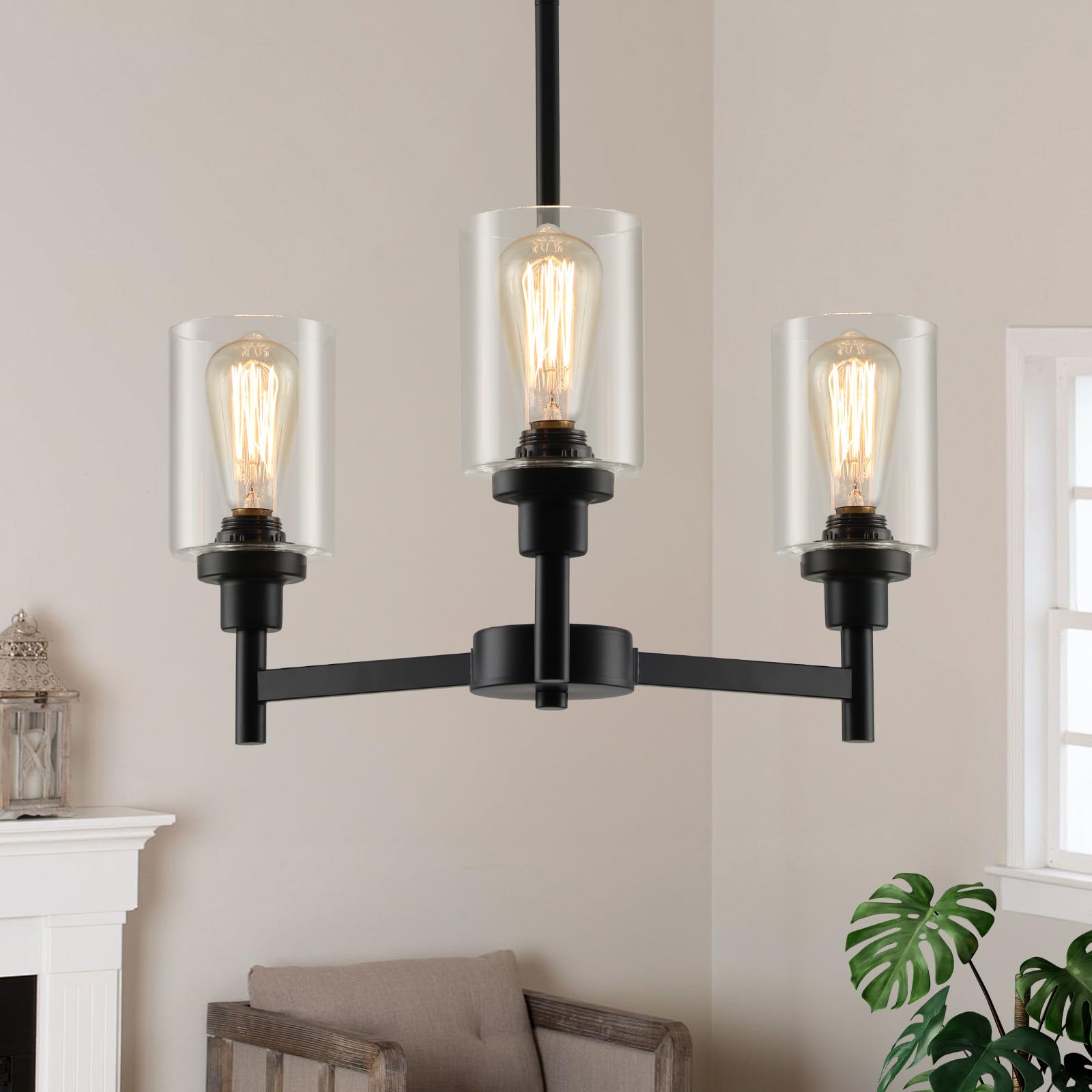 LIGHTDAMY 3 Lights Black Chandeliers for Dining Room Light Fixture Over Table, Entryway Chandelier for Foyer, Hallway Lighting F