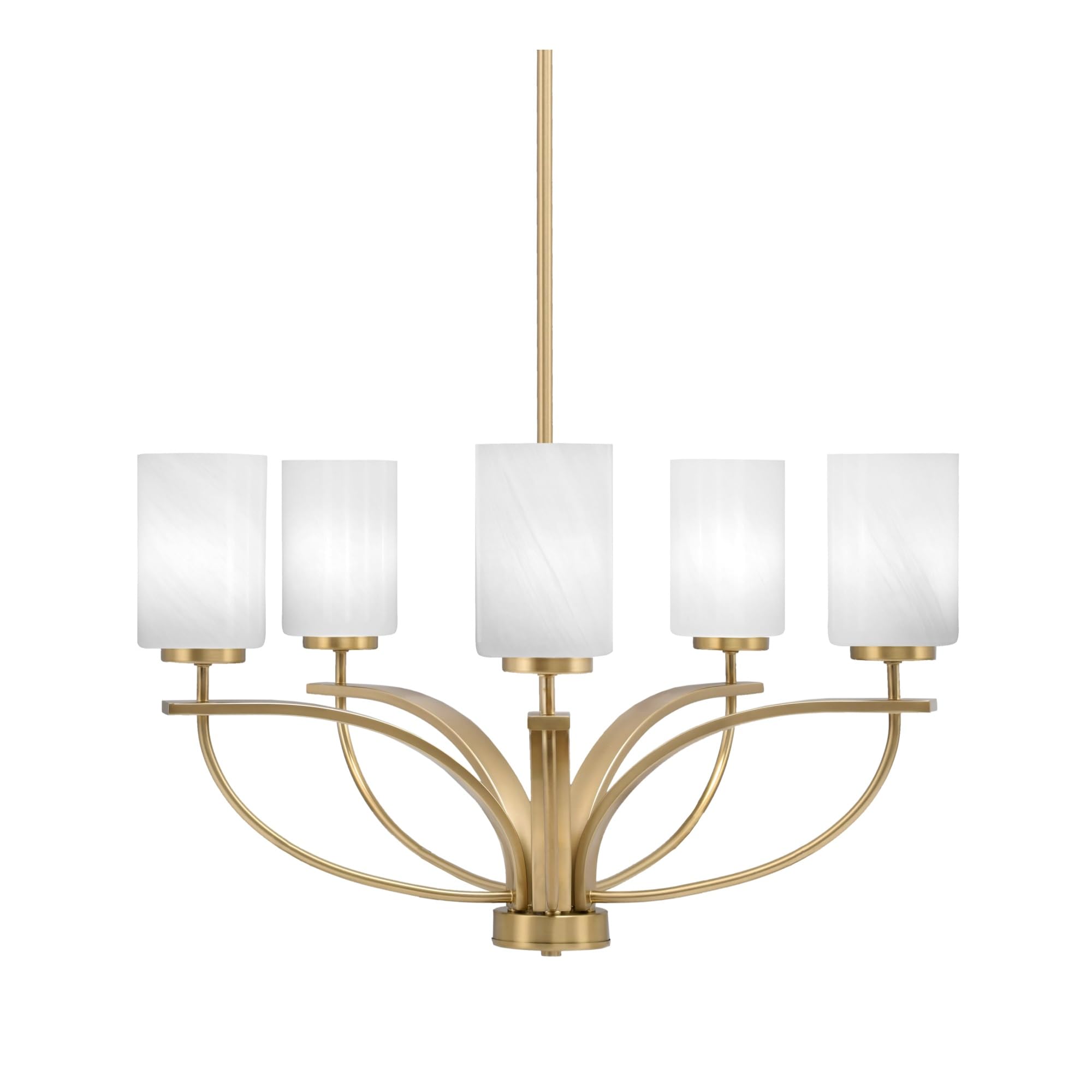 Toltec Lighting Cavella 5 Light, Uplight Chandelier, Hang Straight Swivel, New Age Brass Finish, 4&quot; White Marble Glass