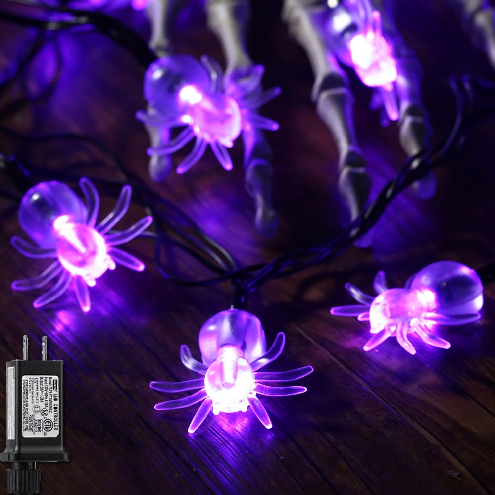 Recesky 70 Led Spider String Lights, 22.6Ft Waterproof Purple Decor, Model Lchled100L/2F For Halloween Indoor/Outdoor Use