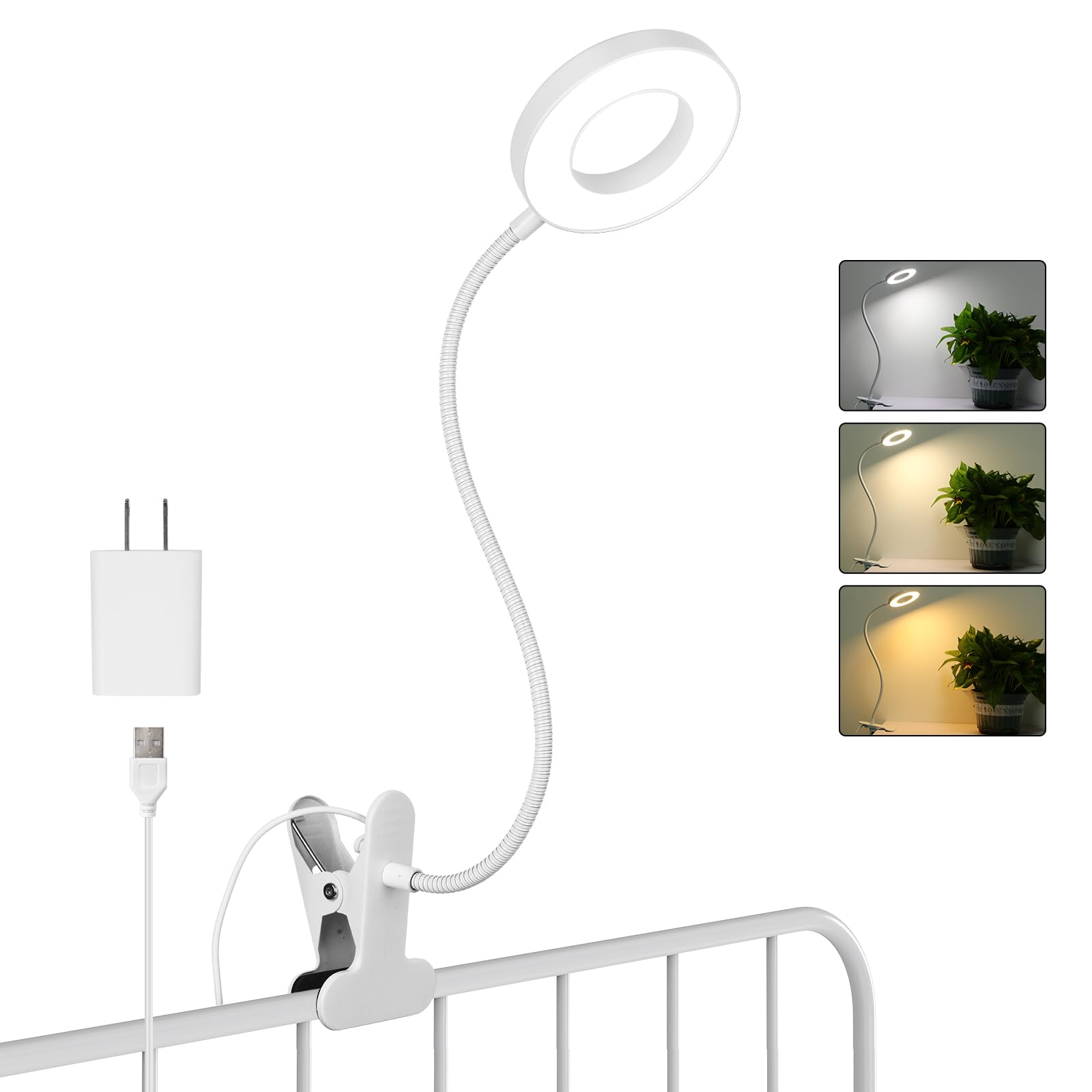 Desk Clip on Lamp for Reading Home Office, with 5V 2A Adapter, 10 Dimmable Brightness 3 Modes, Clamp Reading Light for Bed Headb