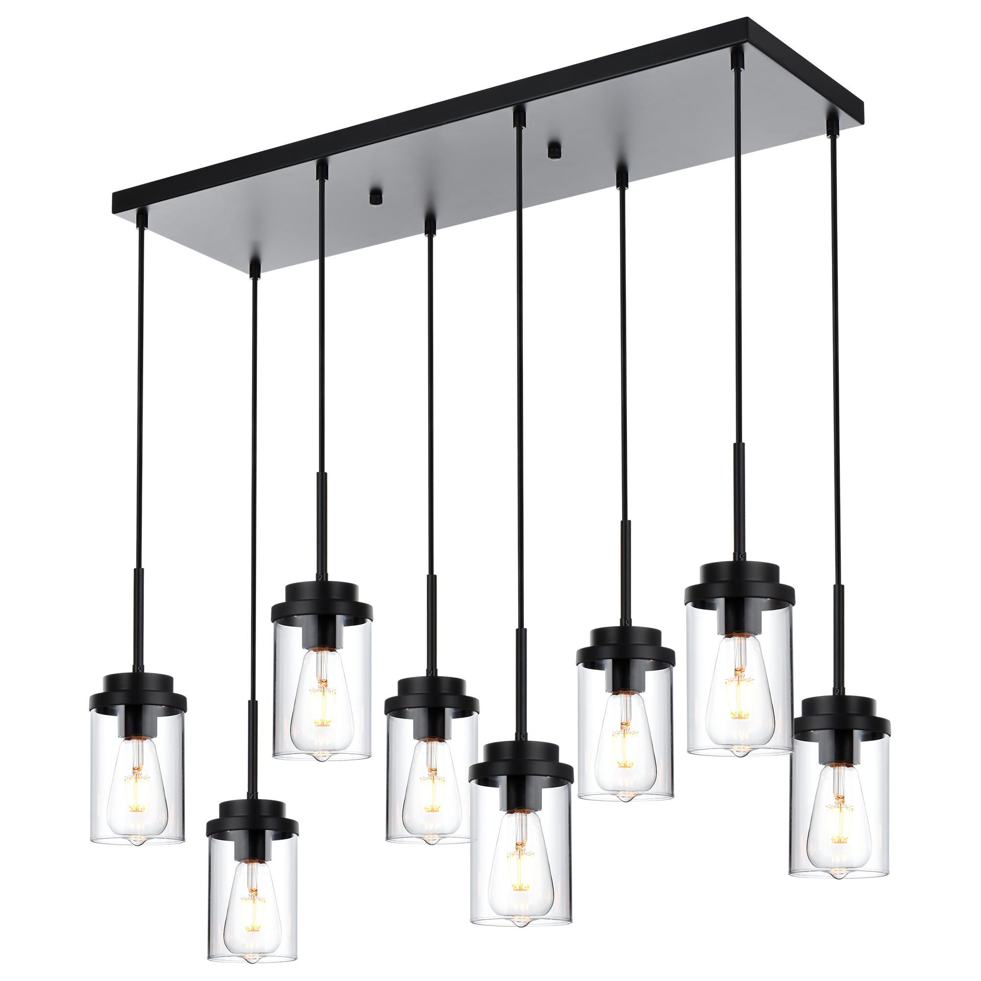 MELUCEE 8 Lights Linear Chandelier Lighting Black Metal Pendant Light 31.5in
