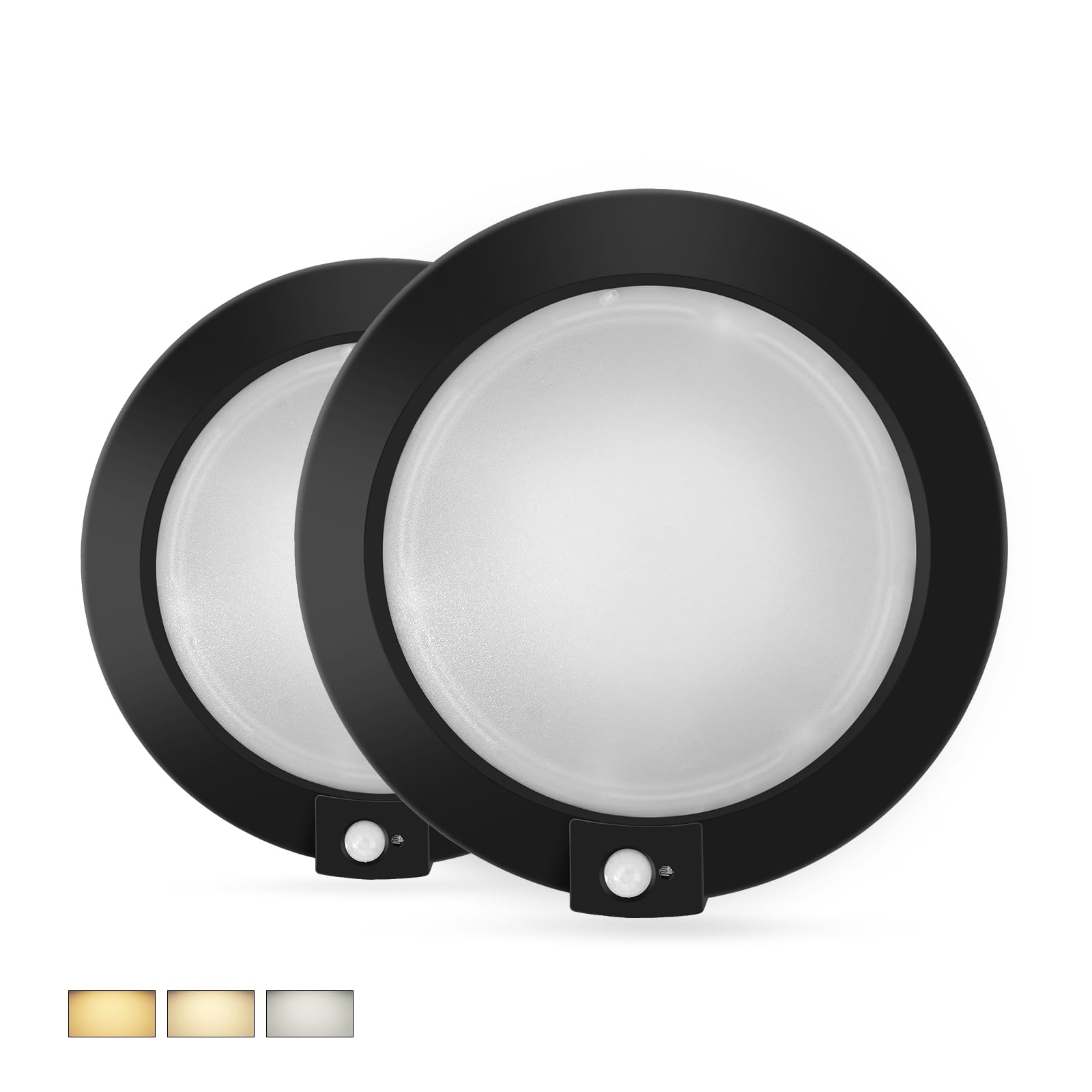 ECOELER Motion Sensor Ceiling Light  3CCT Selectable Motion Detector Disk Lights with Time Countdown & Light Sensor  Hard-Wired Occupancy Light for for Hallway  Stair  Closet  Black  2 Pack