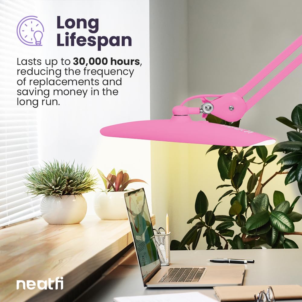 Neatfi XL LED Task Lamp - 2200 Lumens, Dimmable, 3 Light Modes, Pink, Model 9501LED CCT