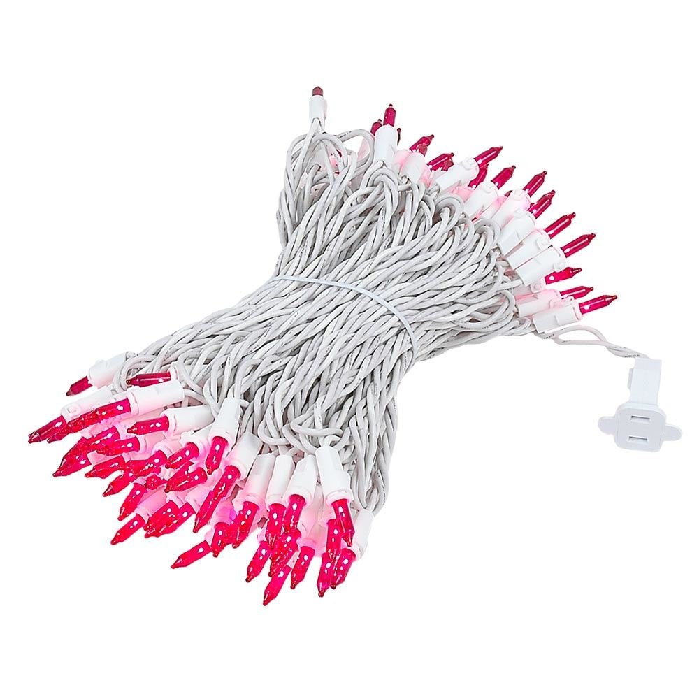 Novelty Lights 50 Feet 100 Bulb Incandescent Mini Light String, Pink with 6-Inch Spacing on White Wire, UL Listed Commercial Gra