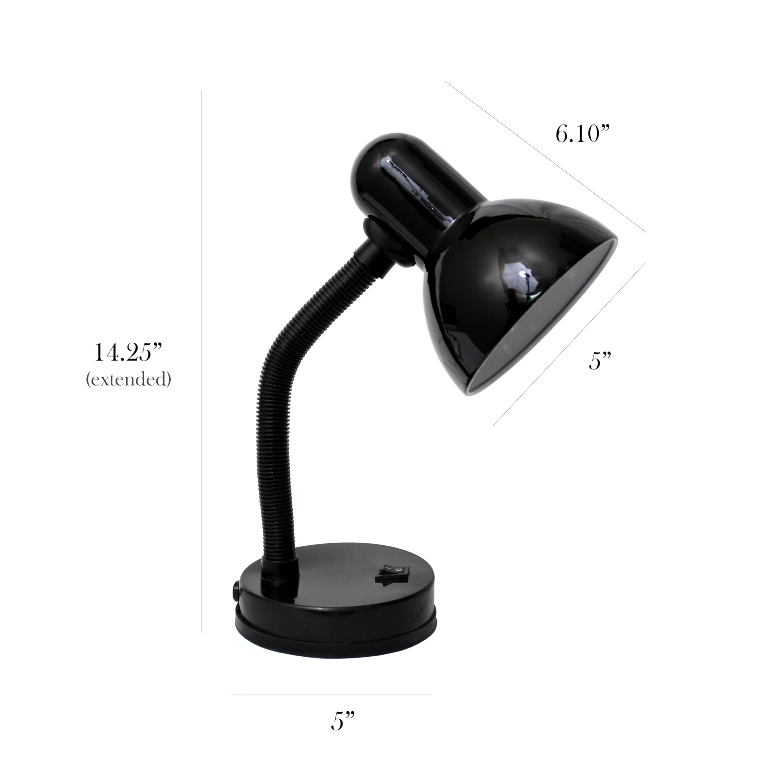 Simple Designs Ld1088-Blk 14.25'' Sleek And Sturdy Classic Gooseneck Study Desk Lamp, Black