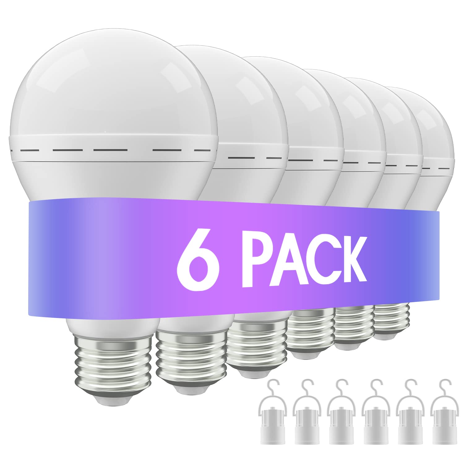 LHZHENG Emergency Rechargeable LED Light Bulb, 12W, Daylight, 1500mAh, 6 Pack, Plastic, Model 1