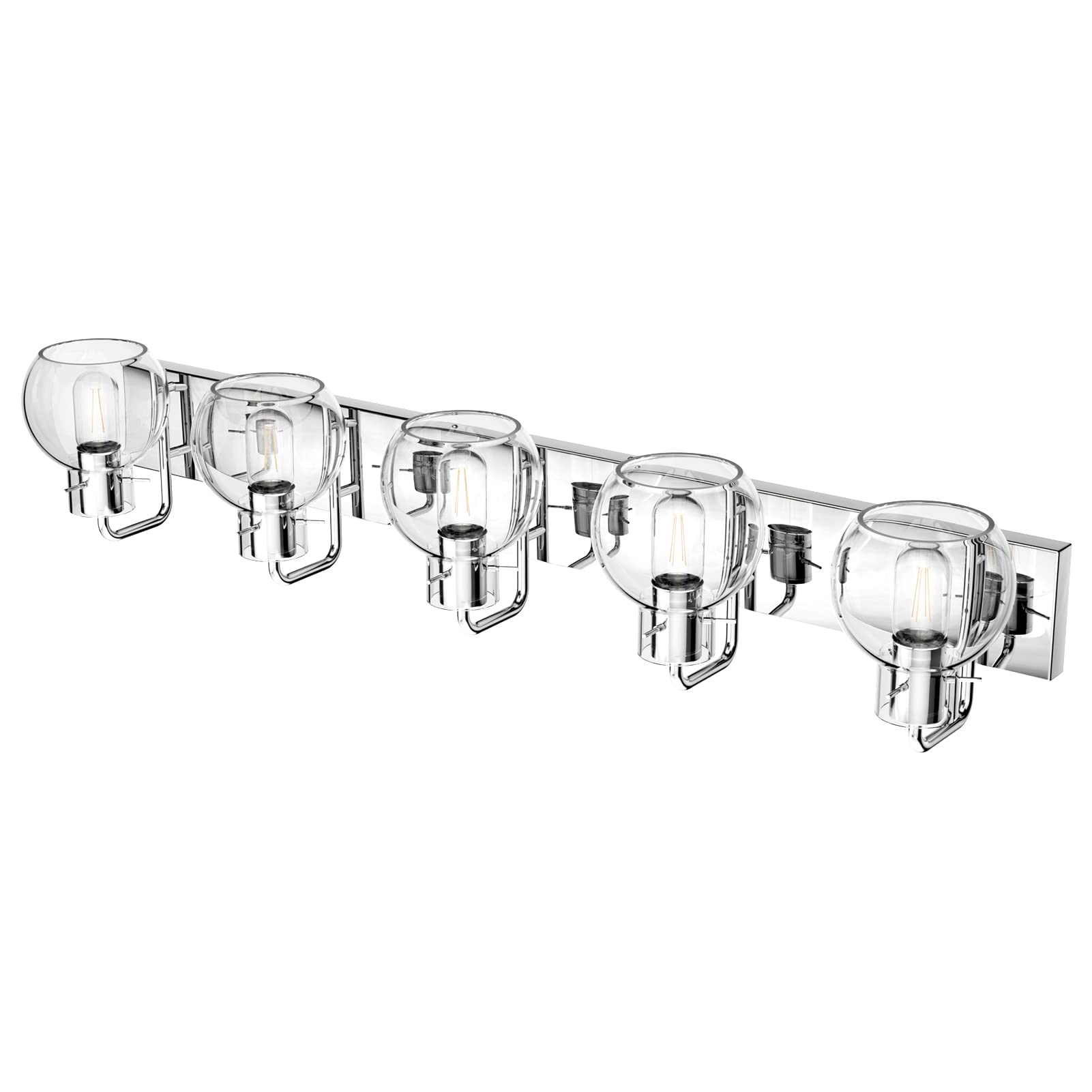 Tipace 5-Light Stainless Steel Bathroom Vanity Light Fixtures, Chrome, Modern Design, Model L-7491, with Clear Glass Shades