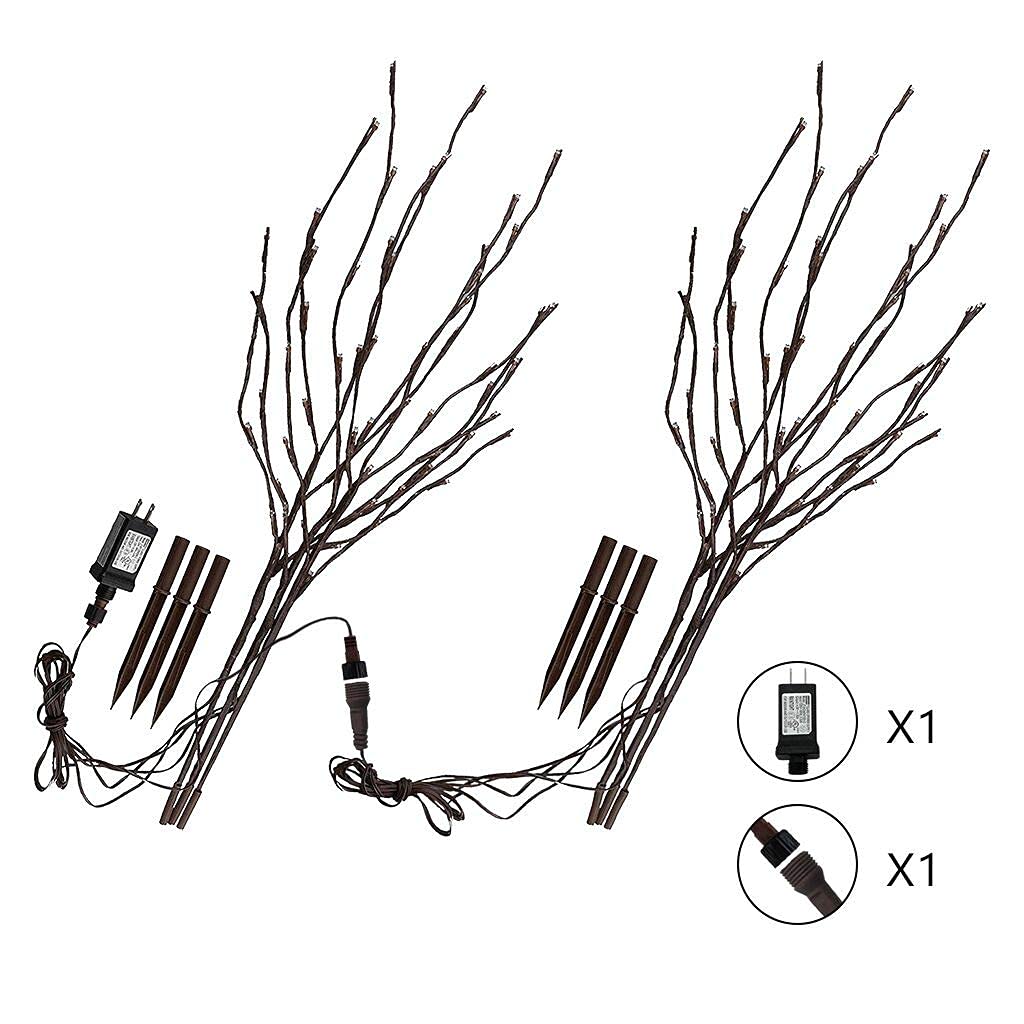 Vanthylit Lighted Twig Stakes Set of 2, 30" Brown Plastic, 120 Warm White Lights for Indoor/Outdoor Pathway Decoration