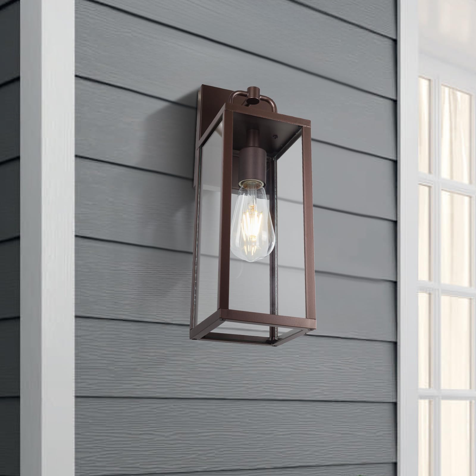 Diyel Transitional Outdoor Wall Sconce Light  16 Inch Tall Modern Exterior Wall Lighting With Clear Glass  Anti-Rust Powder Coat Bronze Outside Lantern Lamp For Front Porch Doorway Patio  1 Pack