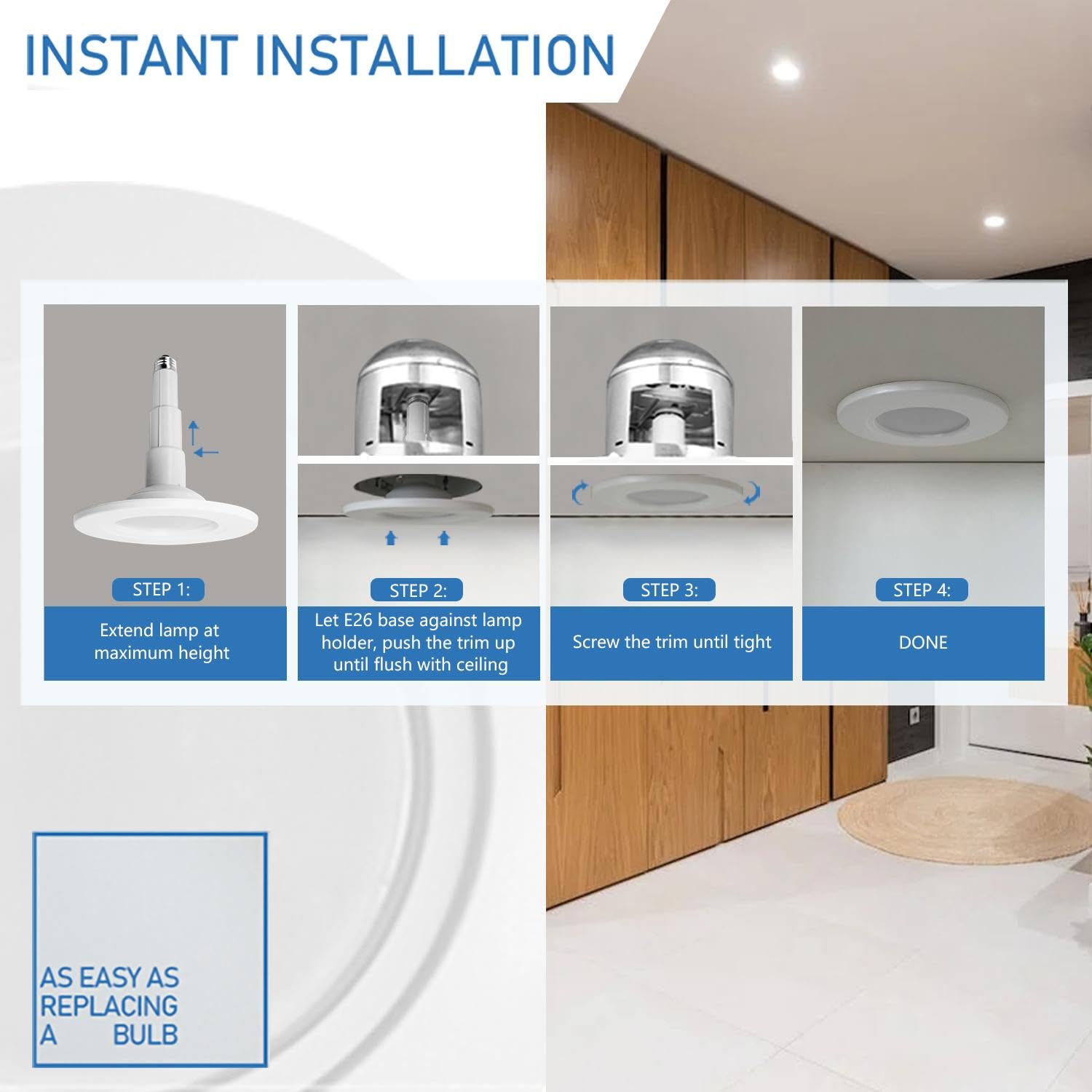Jolux 4-Pack 5/6'' Retrofit Led Recessed Lighting,8.5W=40W,3000K Warmwhite,650 Lumens,Dimmable Can Lights,Damp Rated,Simple Inst