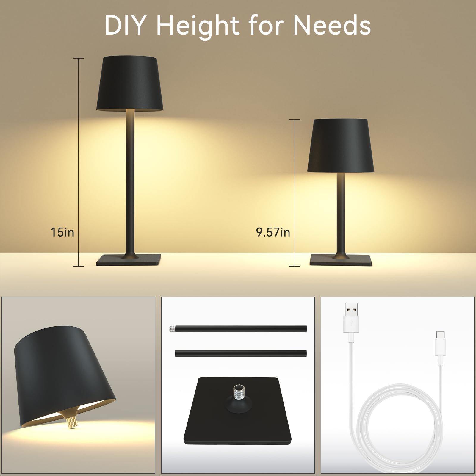 Yogaret 2 Pack Rechargeable Table Lamps,Cordless Lamp With 6000Mah Battery Operated, Portable Indoor/Outdoor Table Lamp For Pati