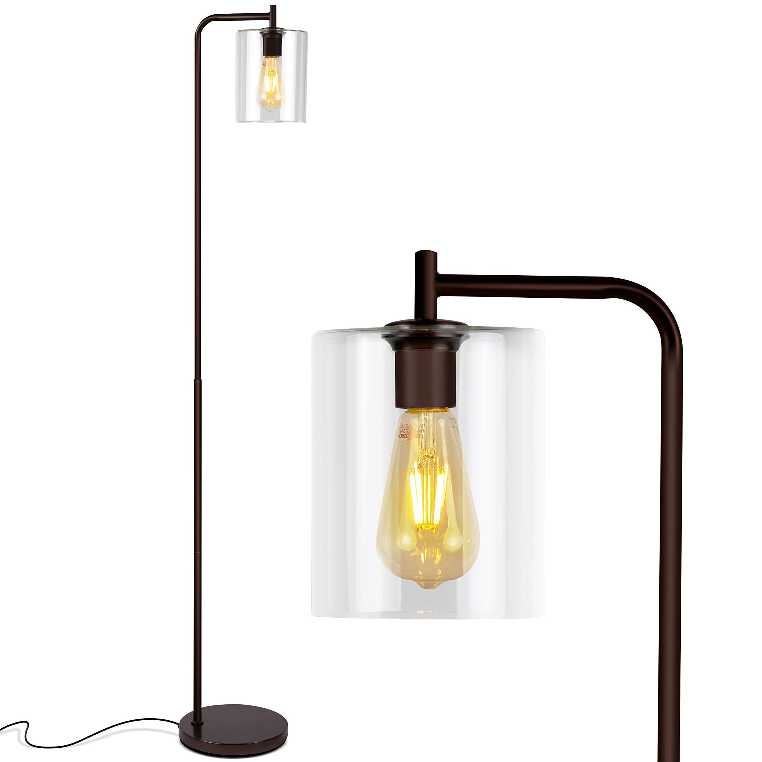 Brightech Elizabeth LED Floor lamp, Tall Lamp with Glass Shade & Edison Bulb, Industrial Lamp for Living Rooms & Offices, Vintag