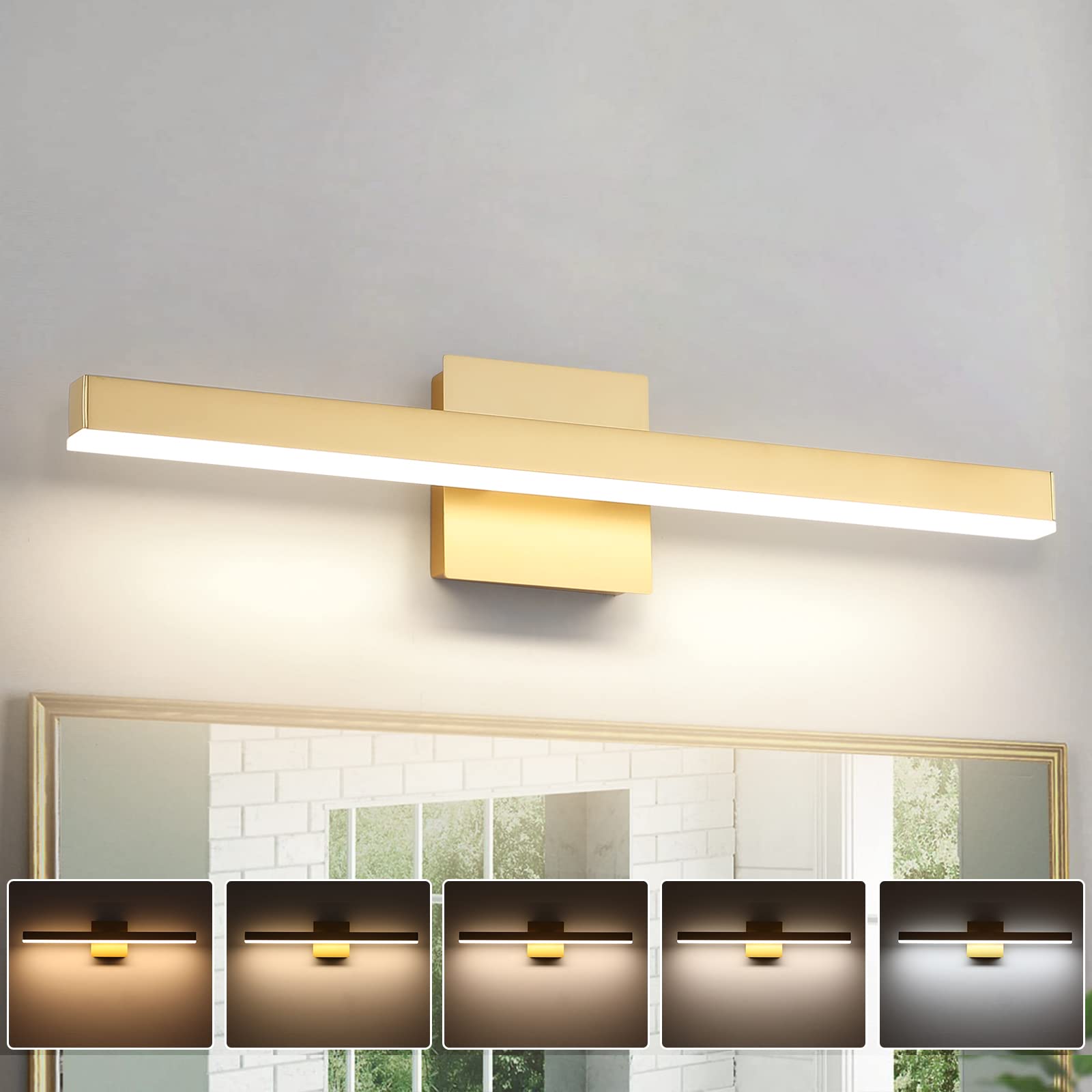 Joossnwell Gold Vanity Lights For Bathroom 24 Inch Dimmable 5Cct Modern Bath Vanity Lighting Fixtures Over Mirror Led Bathroom W