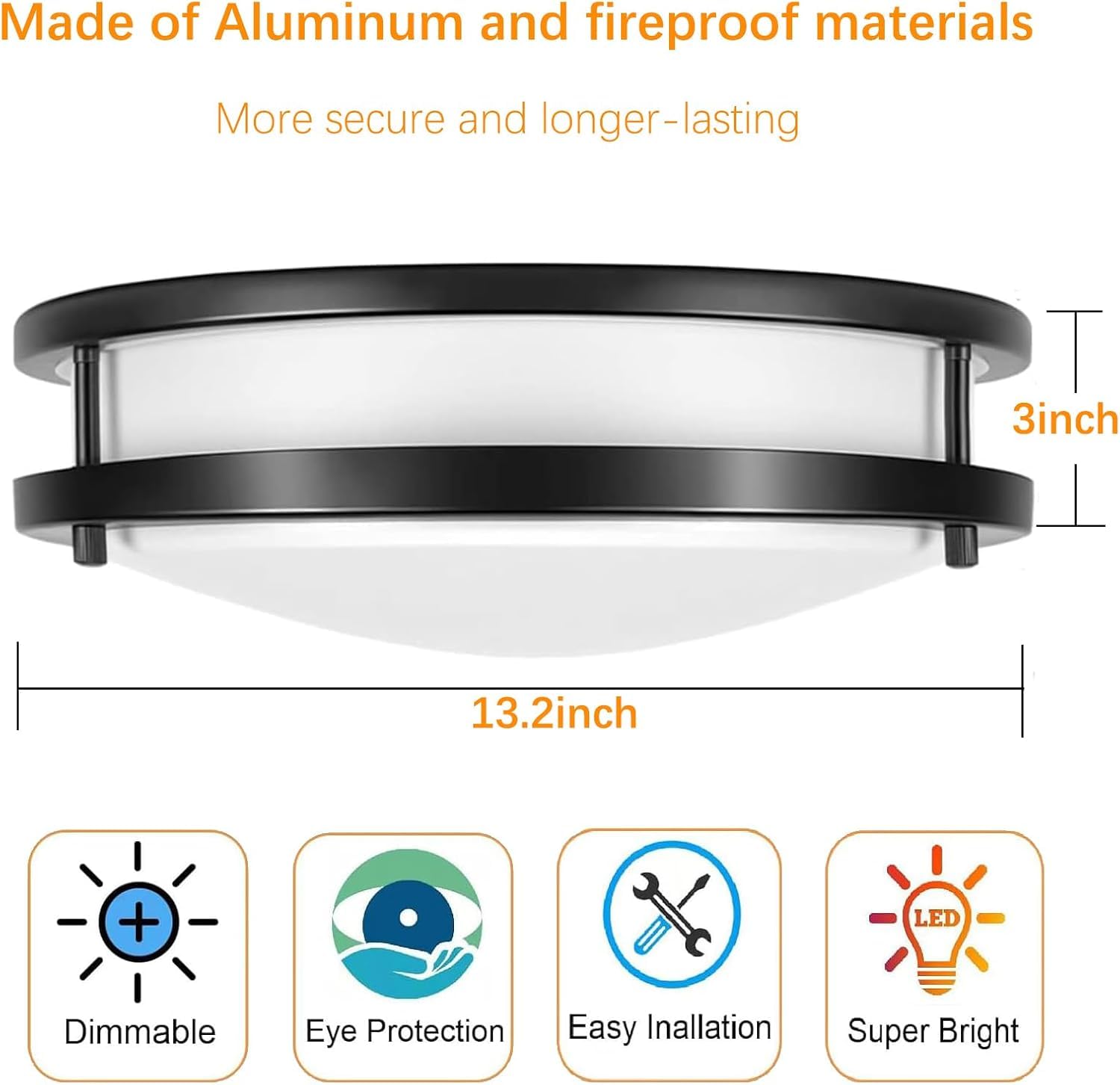 42W Dimmable Led Ceiling Light Fixture, Flush Mount Light Fixture For Kitchen, Bathroom, Bedroom, Garage, 5000 Lumens, 500W Equi