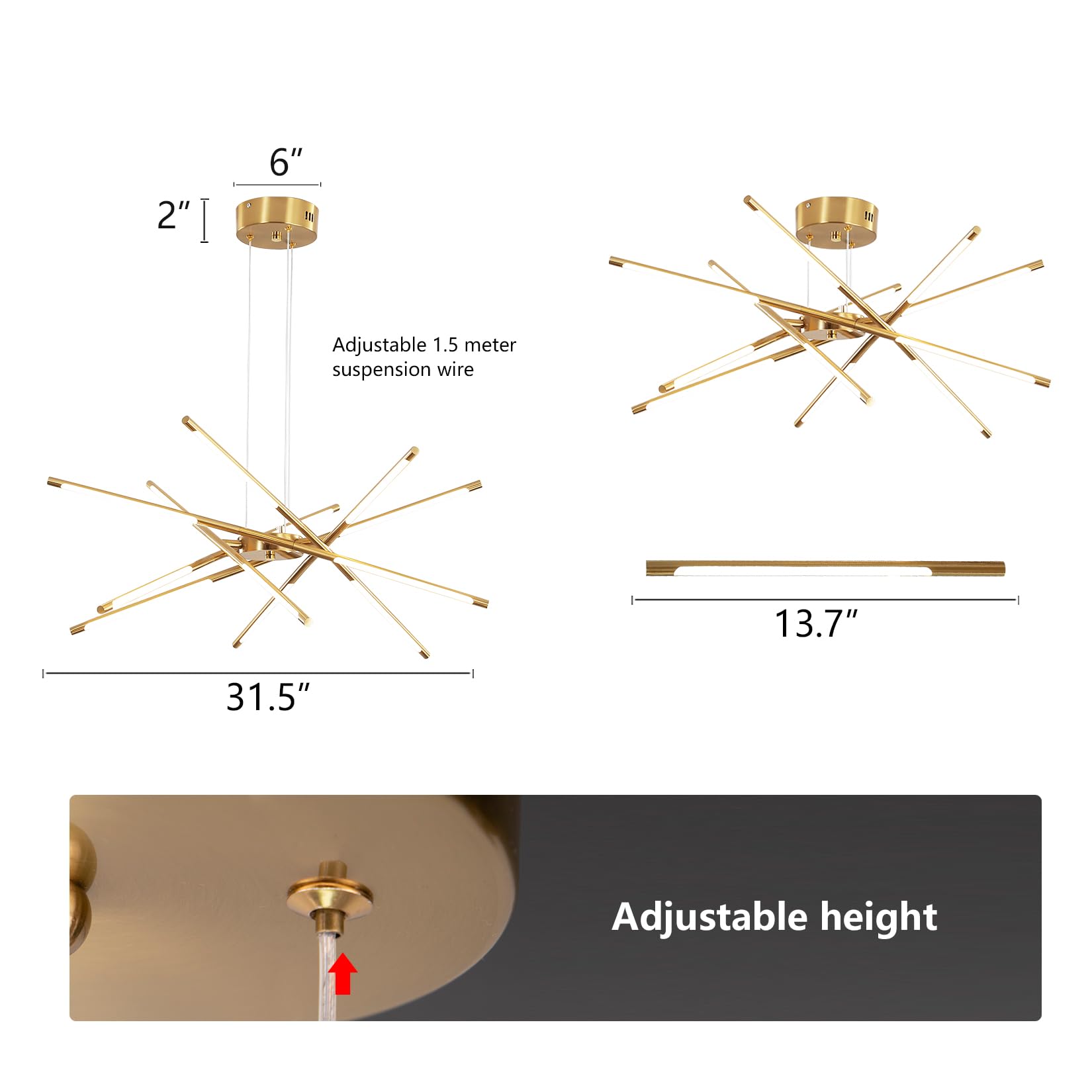 Modern Gold Chandelier,12 Lights Linear Pendant Light Fixtures Led Chandeliers For Dining Room Farmhouse Hanging Light For Bedro