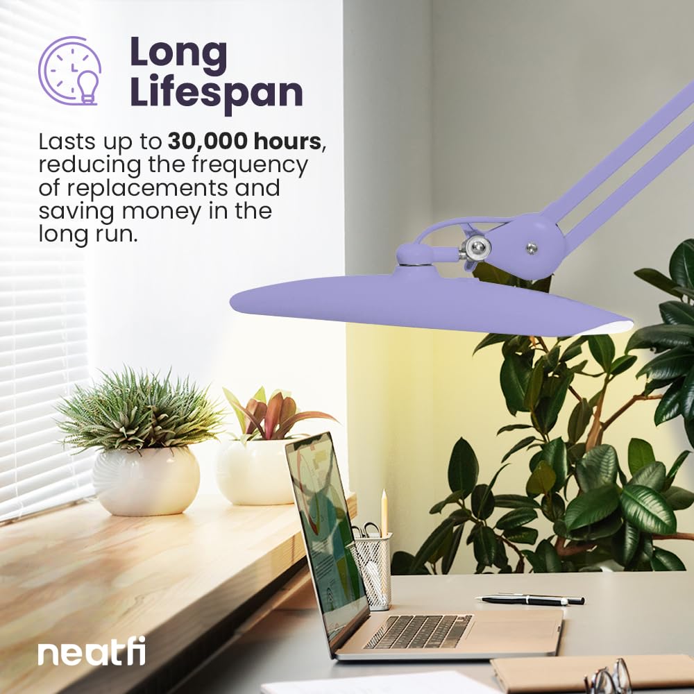 Neatfi XL LED Task Lamp - 2,200 Lumens, Dimmable, 3 Light Modes, 24W, CCT Lavender, Purple, Model 9501LED