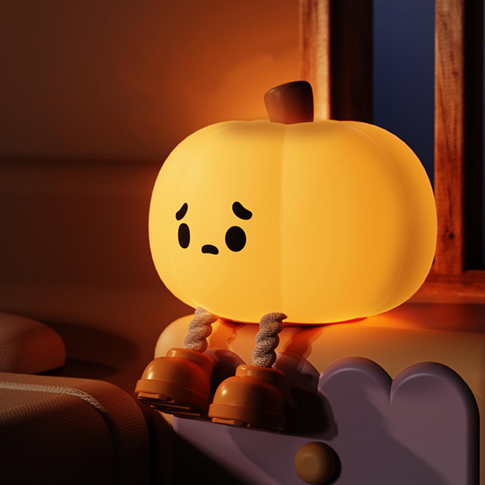 Pumpkin Night Light, Squishy LED Nursery Lamp with Timer, Rechargeable Silicone Nightlight for Kids, Dimmable Bedside Lantern fo