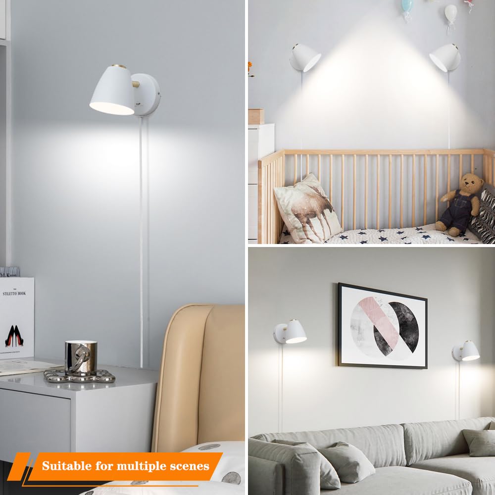 OIYIO Modern Plug in Wall Light, Adjustable 100°&330° Angle, LED Sconce, Metal, White, Model DX23009W1N