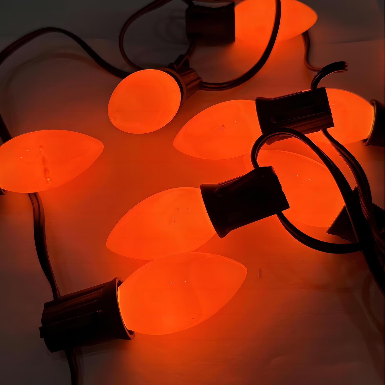 Pallerina C9 Orange Light Bulbs - 25 Pack Shatterproof Incandescent, E17 Base, 7W for Indoor/Outdoor Christmas Holiday Decor