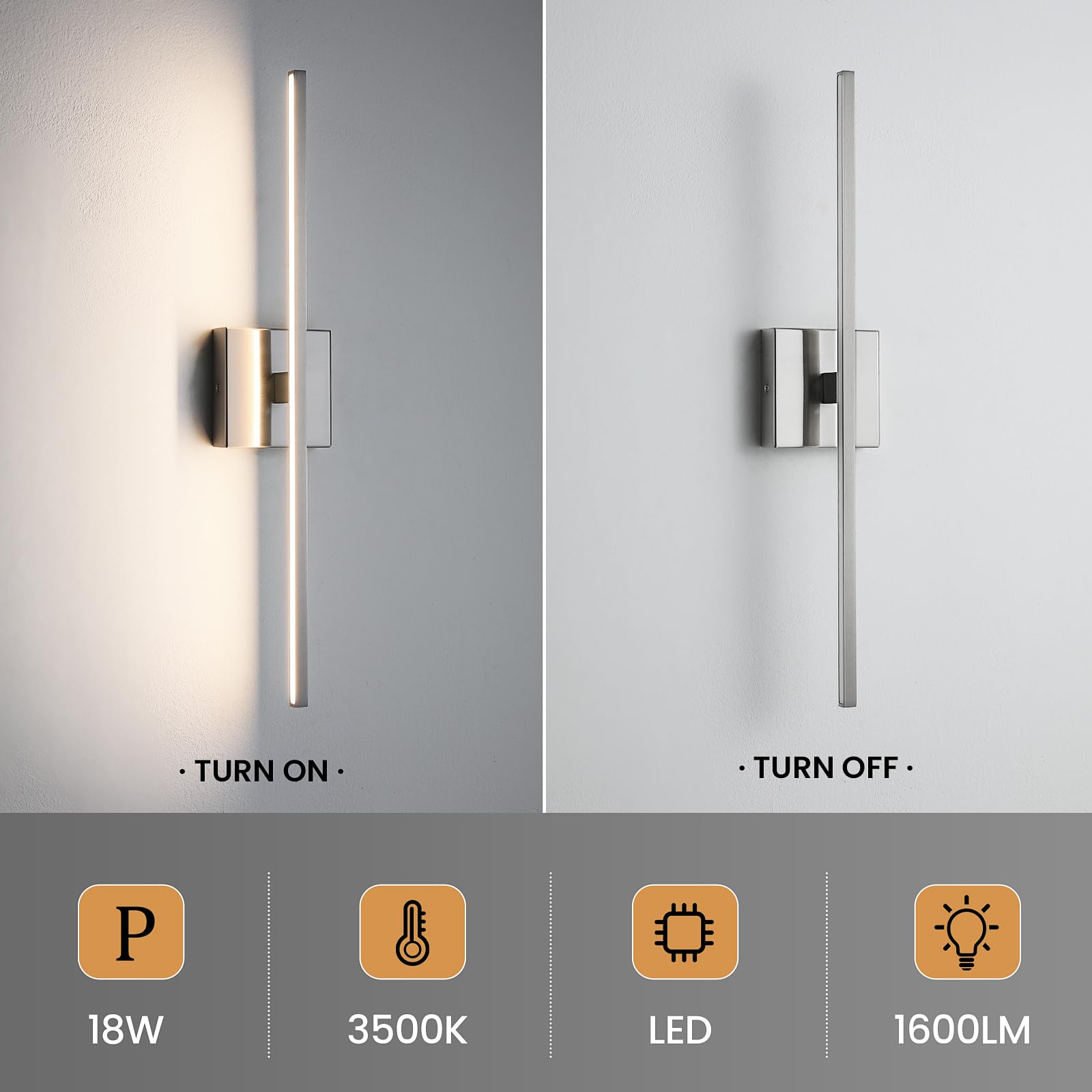 Ccycol Bathroom Light Fixtures Over Mirror - 24Inch Dimmable Brushed Nickel Vanity Lights For Bathroom 18W Led Vanity Light Bar