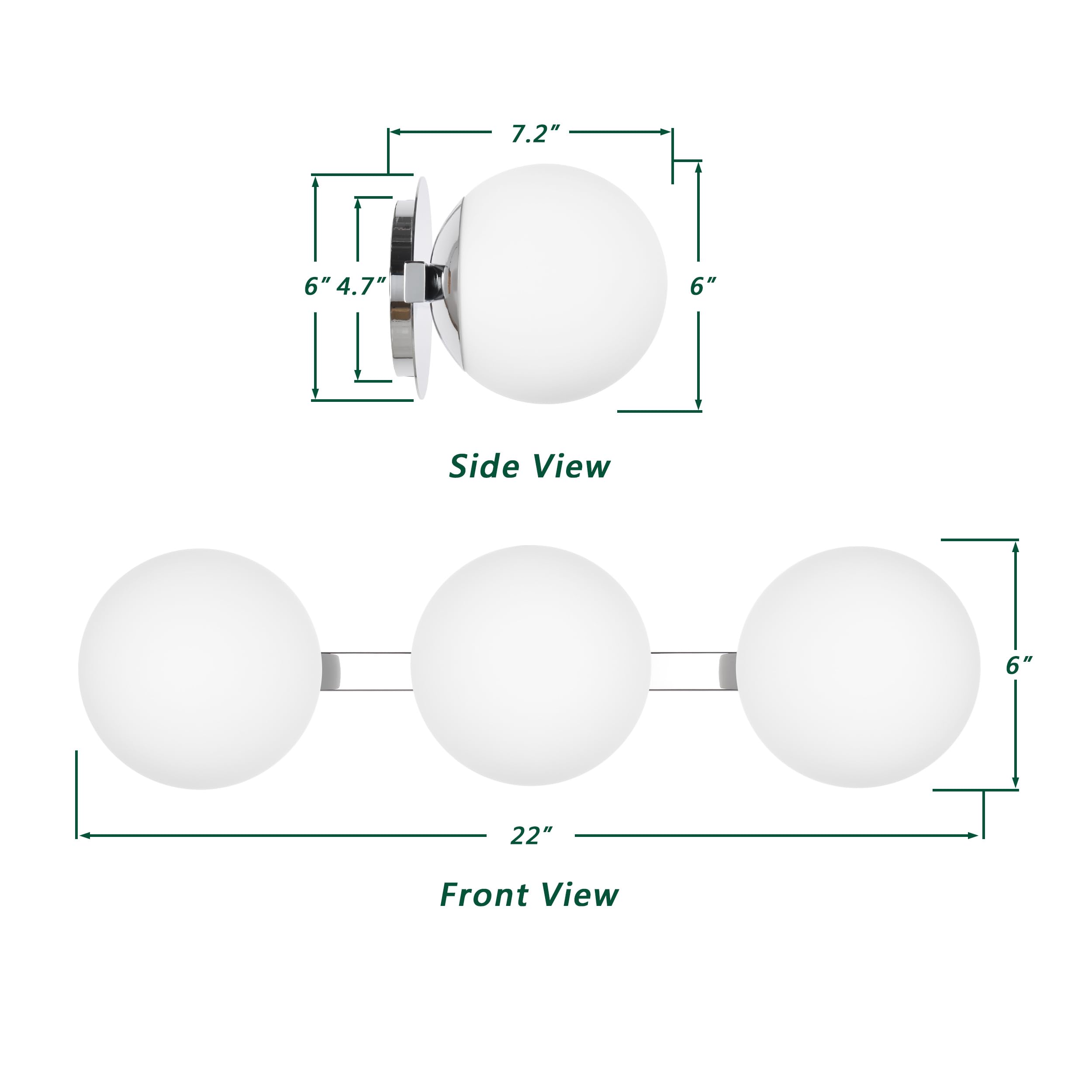 Hanaloa Globe Bathroom Vanity Light Fixtures, Modern 3 Lights Wall Lighting Chrome, Porch Wall Mount Light Fixture For Bathroom,