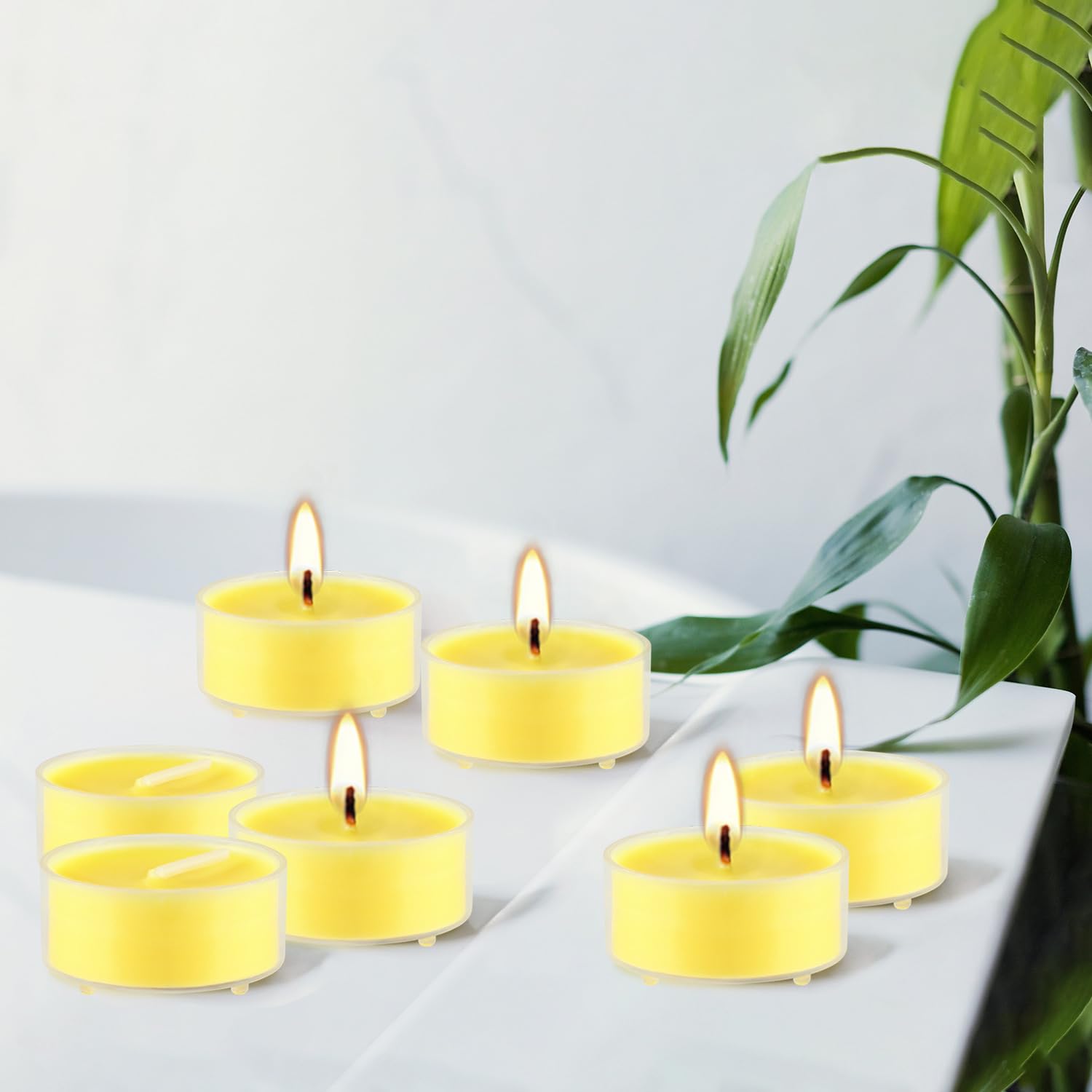 100 Pcs Citronella Tealight Candles In Clear Cup, Summer Yellow, Outdoor And Indoor Citronella Candle For Balcony, Garden, Porch Patio, 4 Hour Burn Time