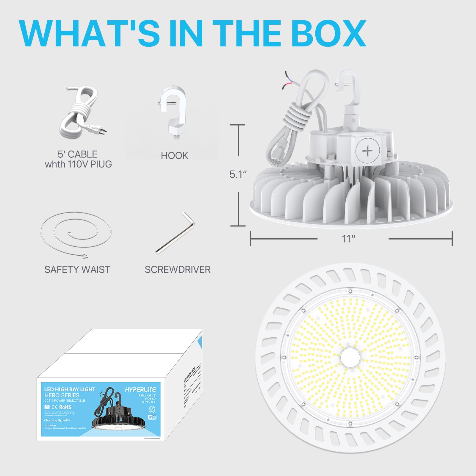 Hyperlite 200W High Bay Led Light 28,000Lm Cool White 4000K Dimmable Ufo Model 738595132881 Ul Listed With 5 Cable &