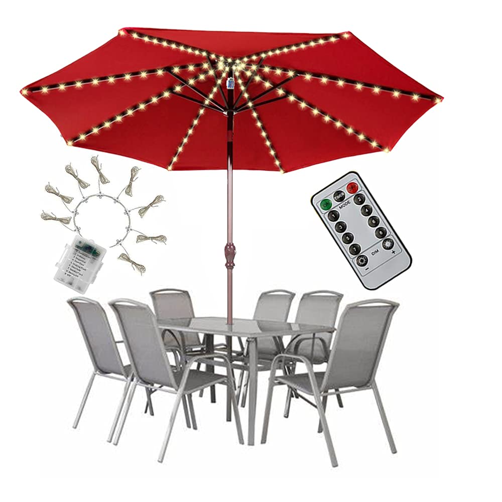 Pulivia Umbrella Lights Patio Outdoor Strings Lights With 104 Leds 8 Lighting Modes Remote Control, Battery Operated Waterproof Umbrella Lights 2024 Upgraded, Warm White Battery Not Included