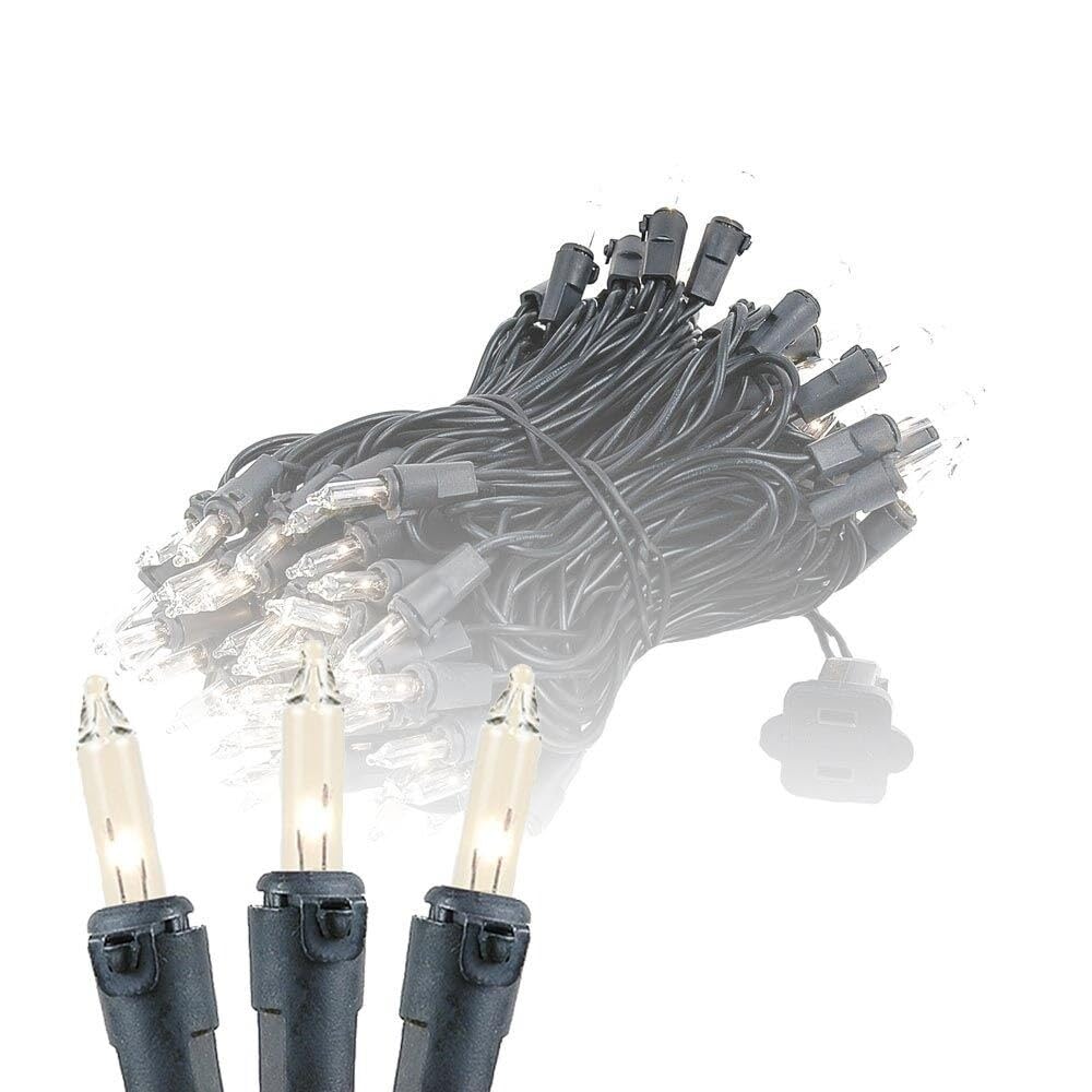 Novelty Lights 34 Feet 100 Bulbs Traditional Incandescent Mini Lights, Clear On Black Wire With 4 Spacing, Commercial Grade And