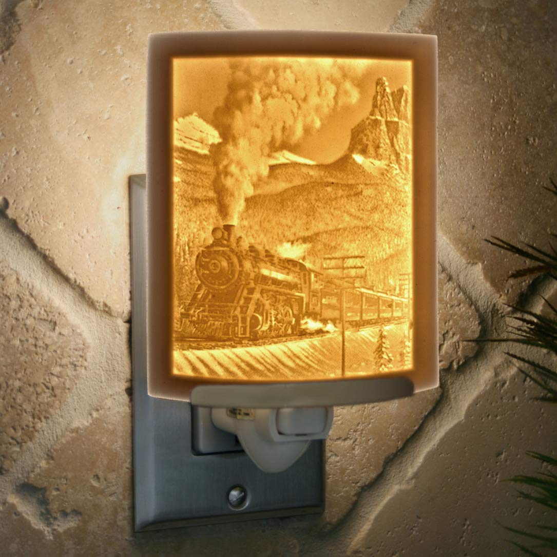 Steam Train Night Light, Porcelain Lithophane Bythe Porcelain Garden, Decorative Wall Plug In For Nursery, Bedroom Kitchen, Bath