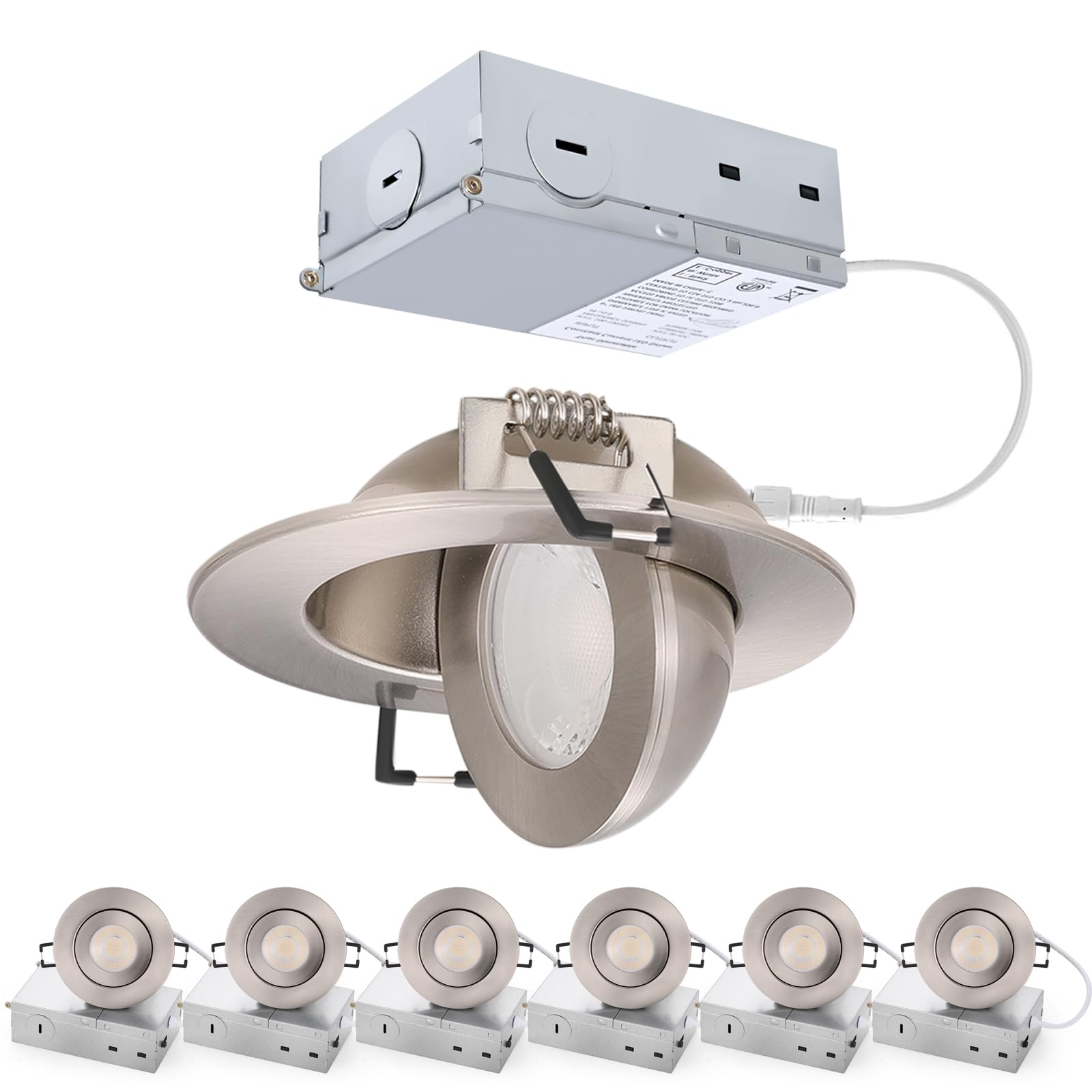 Popanu Brushed Nickel 3 Inch Recessed Led Lights  7W 5Cct Gimbal Artwork Soffit Lighting Fixture  360 Rotatable Swivel Spot Lights  Canless Dimmable Eyeball 90 Tilt  Ac120V Fisheye 6 Pack Nickel
