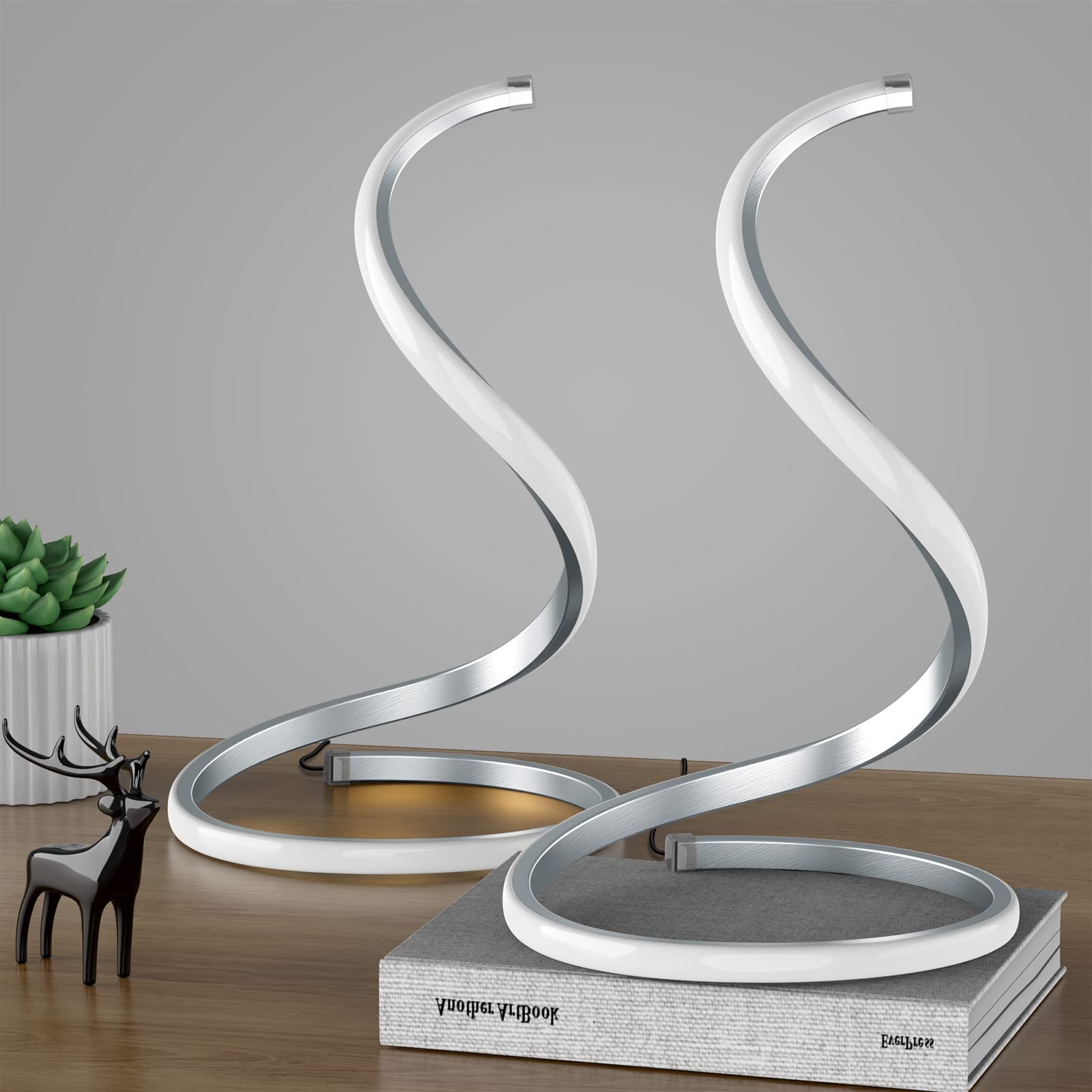 Nuür Silver Table Lamps Set Of 2, Stepless Dimmable Metal Nightstand Lamps For Bedroom & Living Room