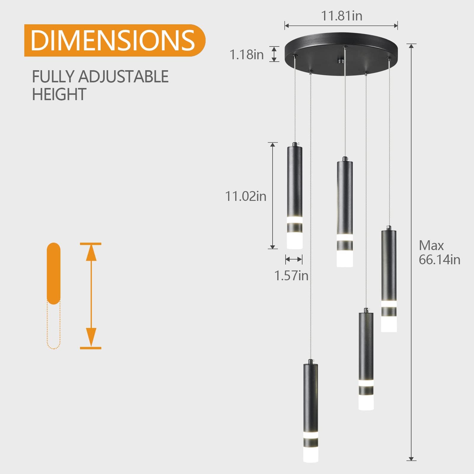 Liangmh 5-Light Dimmable Led Pendant Light Fixture - Modern Black Kitchen & Dining Lighting