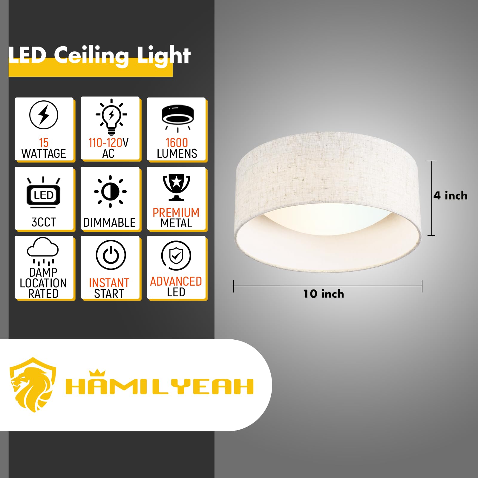 Hamilyeah Flush Mount Ceiling Light Fixture 10 Inch, 15W Led Ceiling Light With Fabric Shade, Modern Hallway Lighting Fixtures C