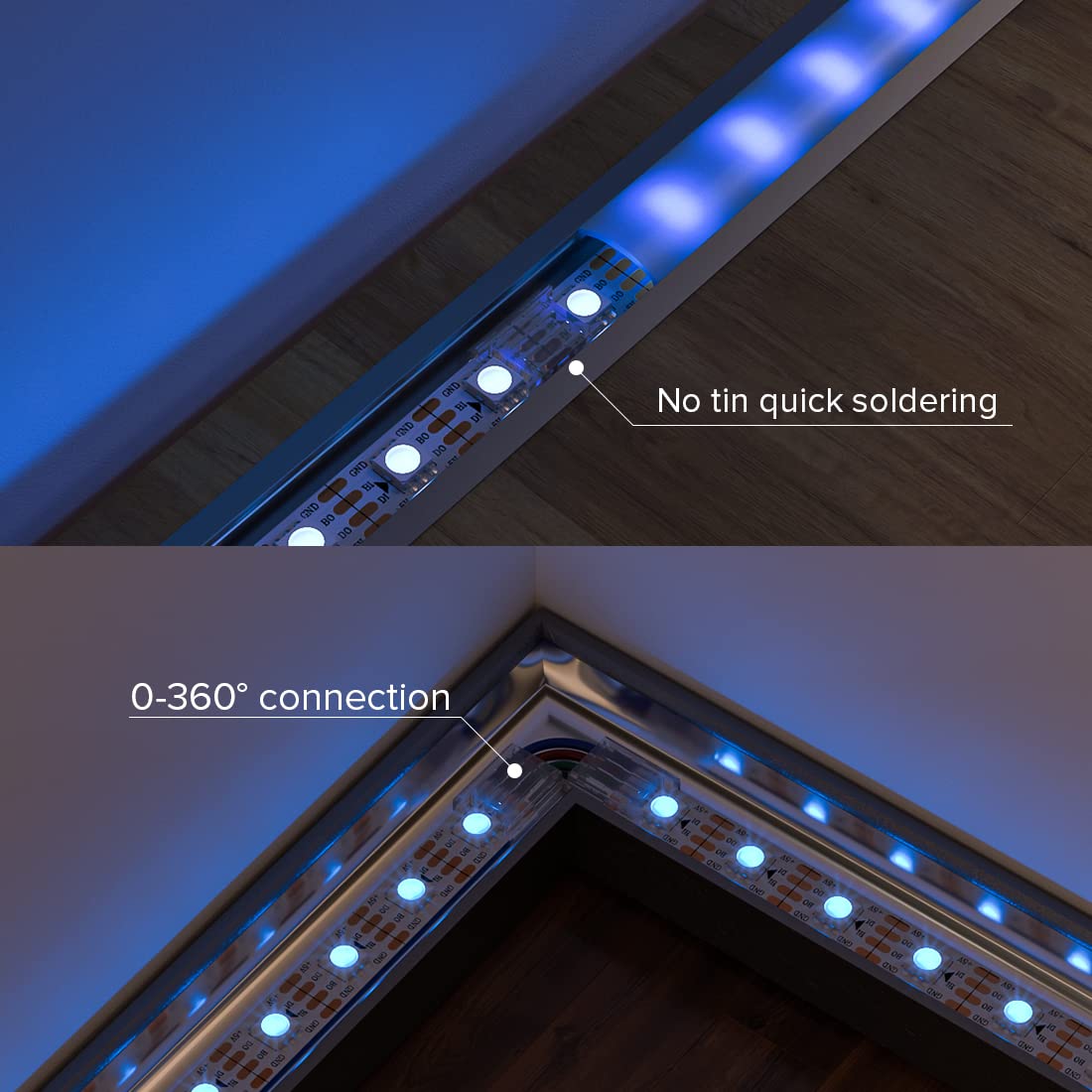 Btf-Lighting 4 Pin 10Mm 0.39In Width Transparent Connector Kit,4Pcs Gapless Solderless 8Pcs Corner Connectors,4Pcs 5.9In Long 22