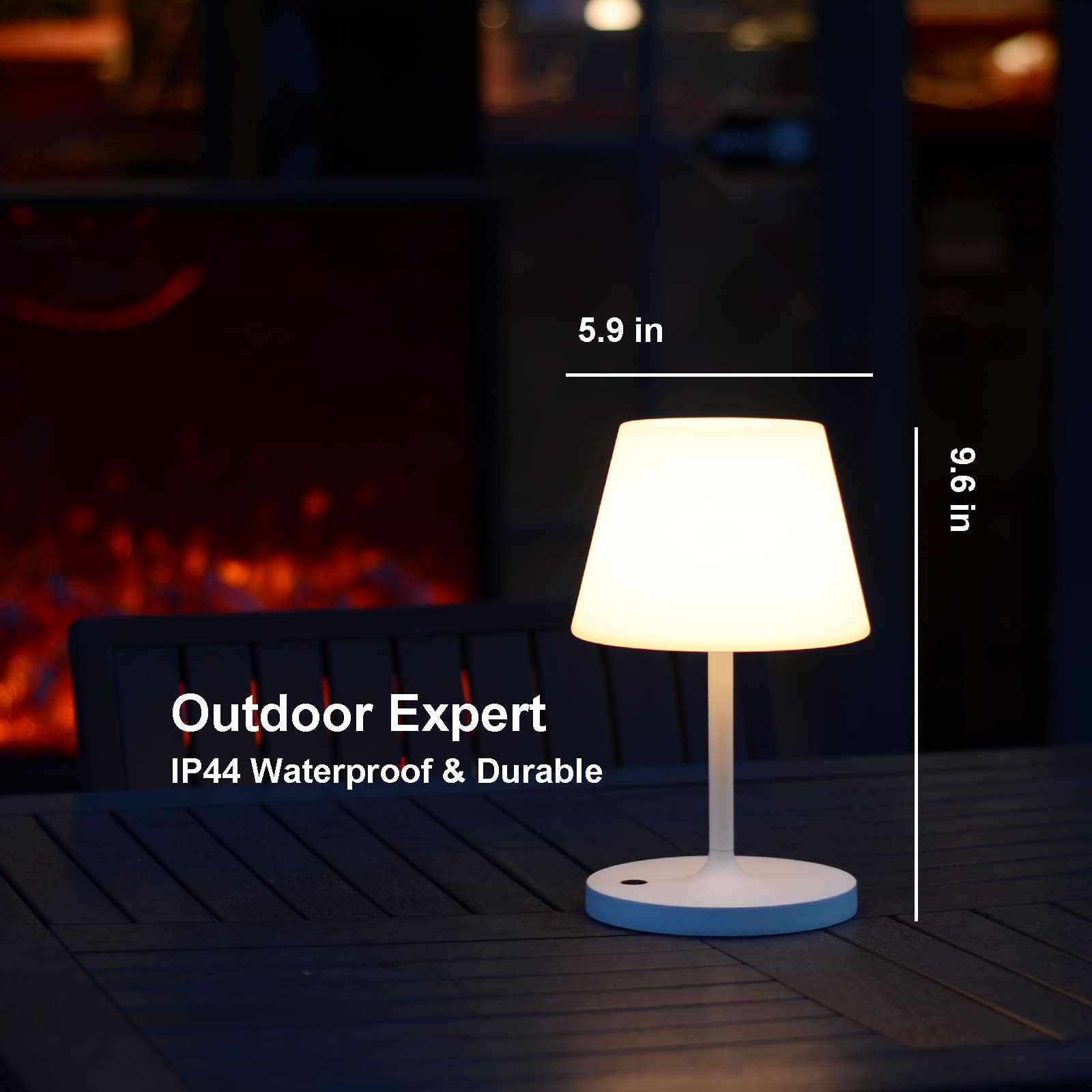 LOTITOL Outdoor Table Lamp, Cordless USB Rechargeable, 4000mAh, 2700K LED, Touch Dimmable, 9.6in, White, Model LTL