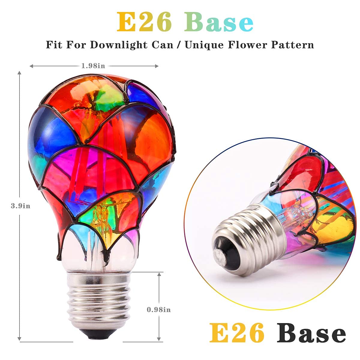 I-Shunfa Non-Dimmable Edison Stained Glass Led Light Bulb, E26 Base A19/A60 Led Light Bulbs For Home Party,Recreation Room,Balco