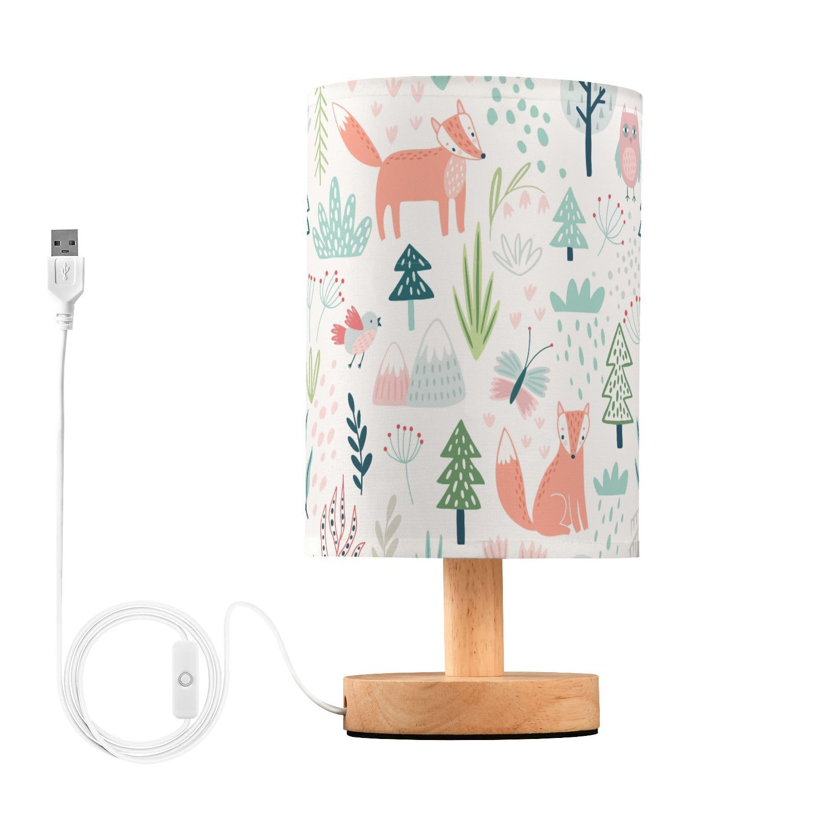 Oarencol Bedside Table Lamp Cute Fox Owl Bird Nightstand Lamp with Wood Tropical Animals Tree Flower Desk Lamps for Bedroom Livi