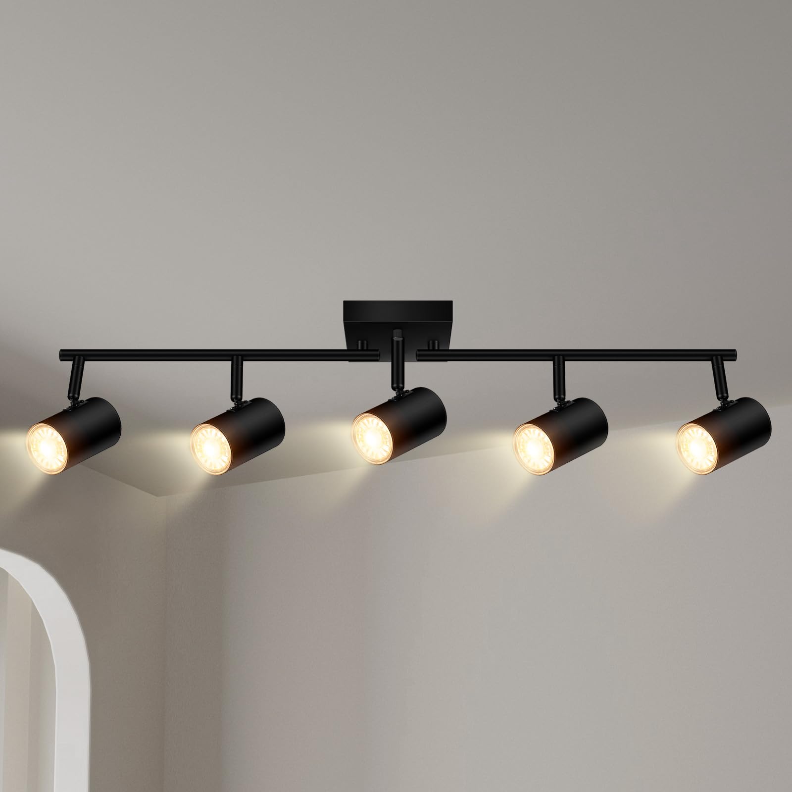 Auquee 5 Light Track Lighting Fixtures Ceiling, Matte Black Kichen Track Lighting, Rotatable Light Heads, Adjustable Modern Led
