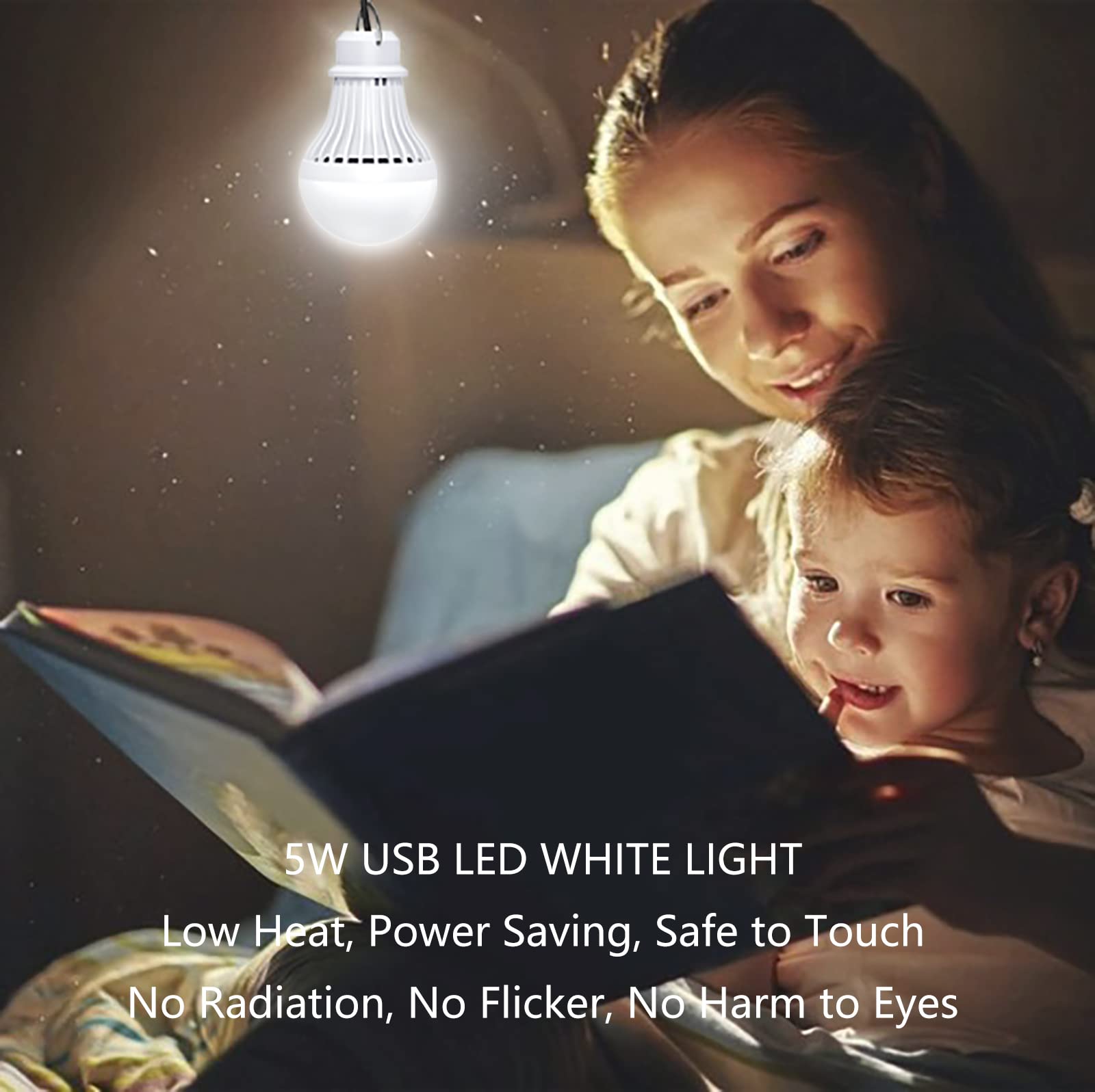 VTpower 4 Pack Portable LED Bulbs, 5W USB Camping Light with 2.5m Cord, White, for Garage, Outdoor, Emergency Use