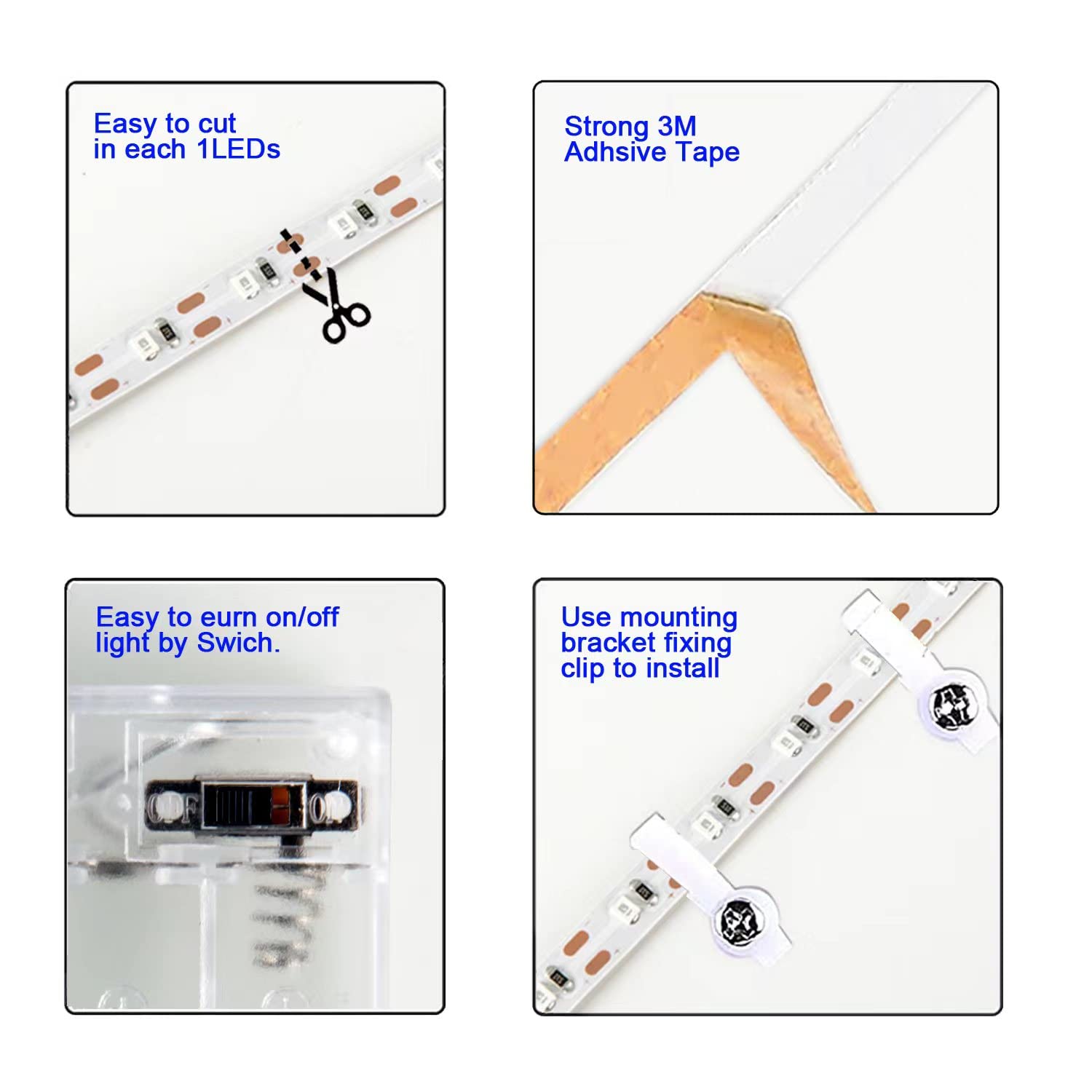 JUNWEN Battery LED Strip Lights, 13.2ft Warm White, Flexible Plastic, Non-Waterproof, 2 Pack